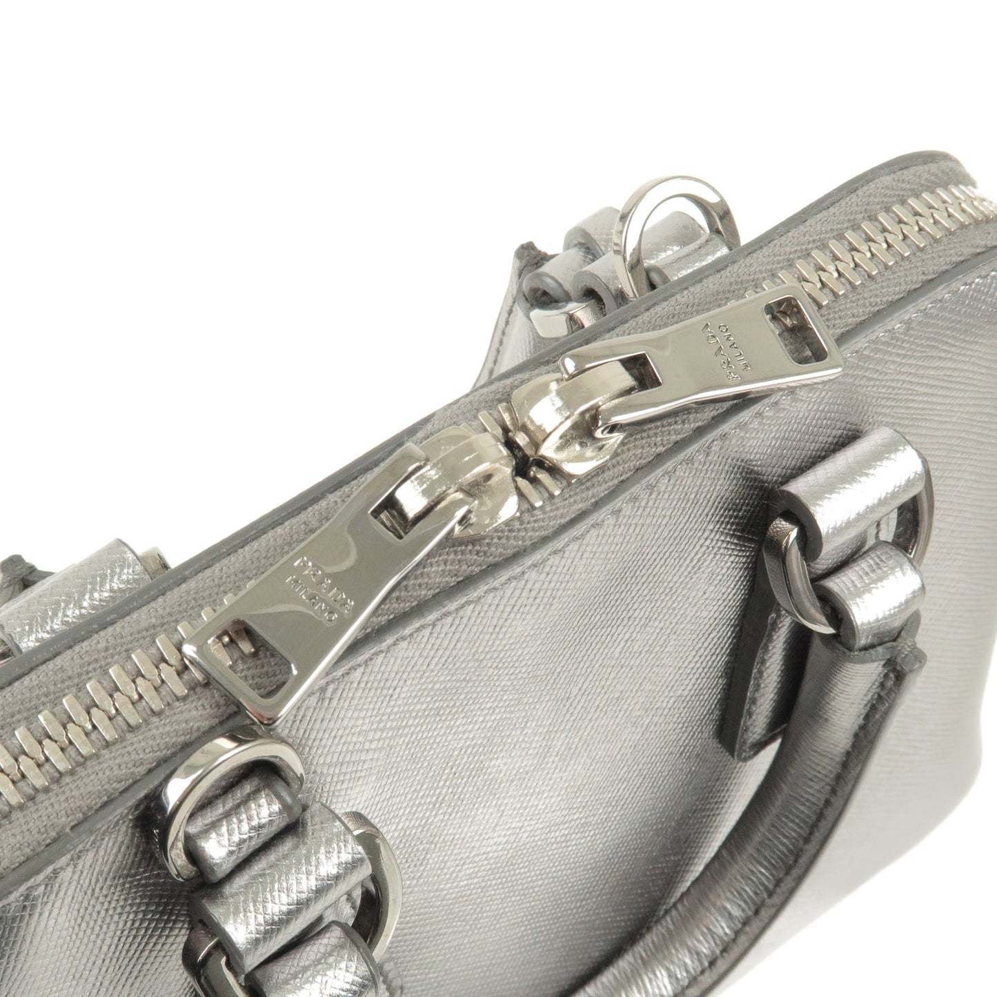 Prada Leather Mini Promenade 2Way Bag Hand Bag Silver 1BH851