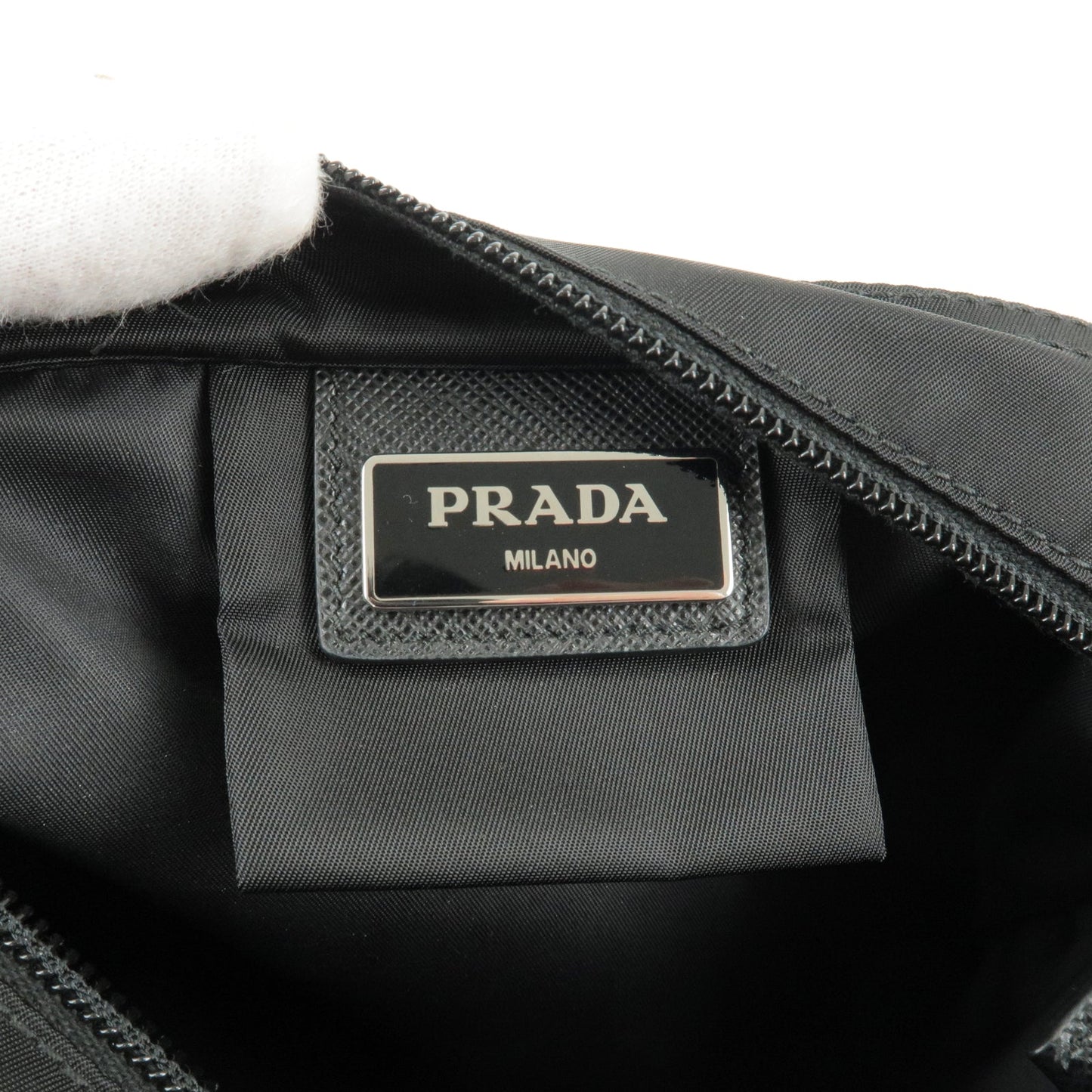 Prada Logo Nylon Leather Shoulder Bag Crossbody Bag NERO Black