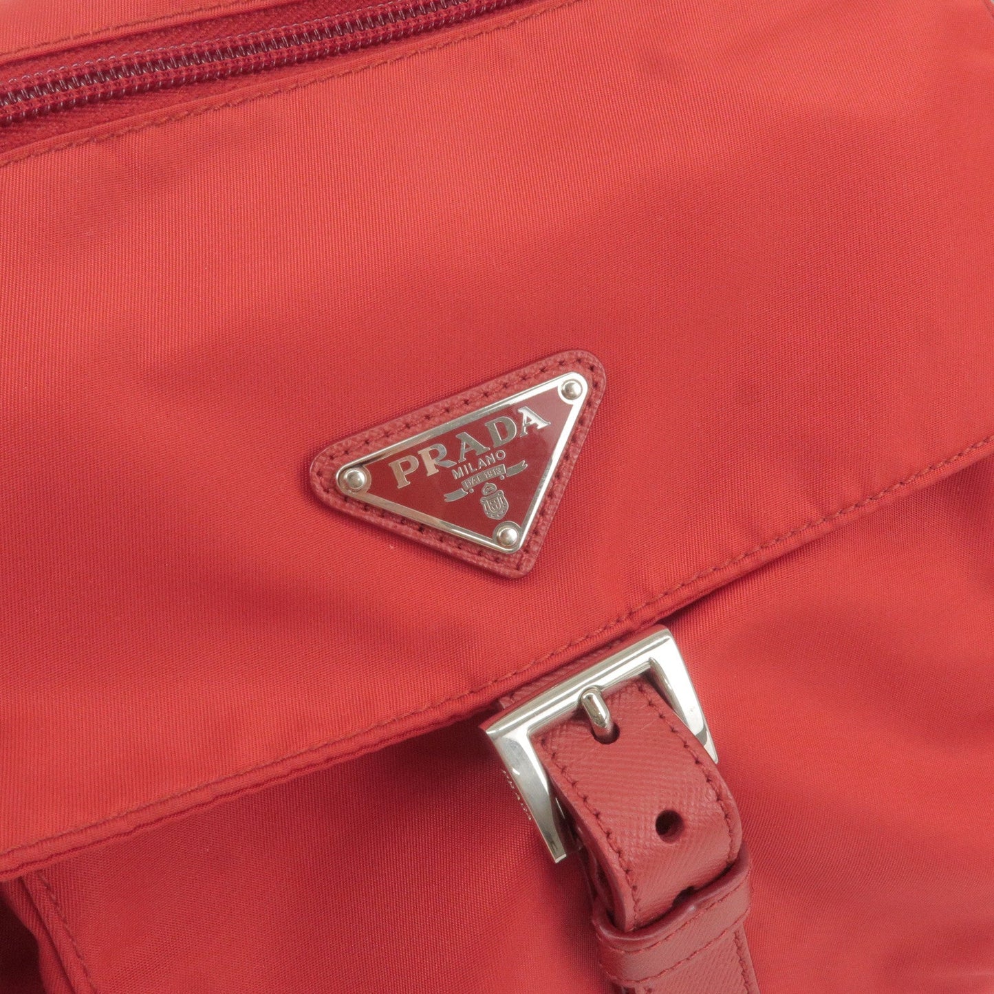 Prada Logo Nylon Leather Shoulder Bag Cross Body Bag Red