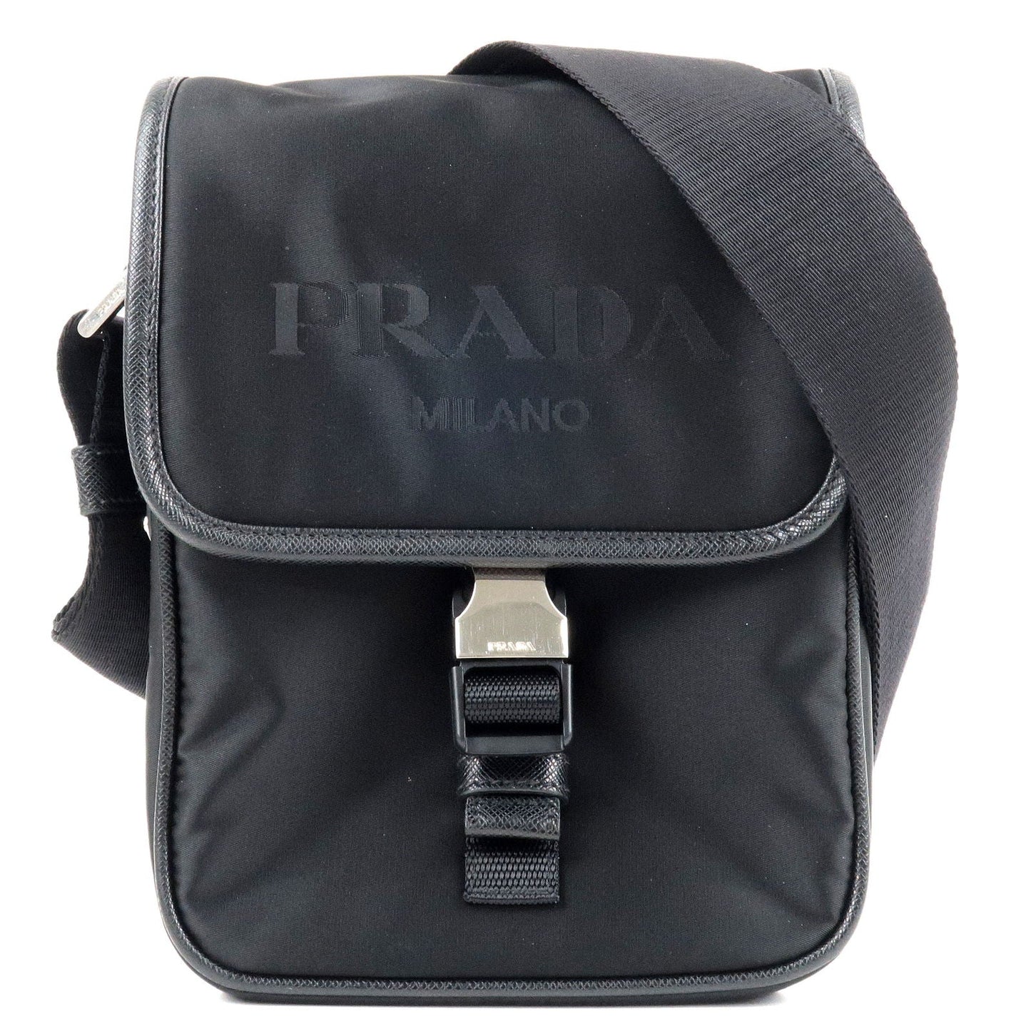 Prada Logo Nylon Leather Shoulder Bag NERO Black 2VD028