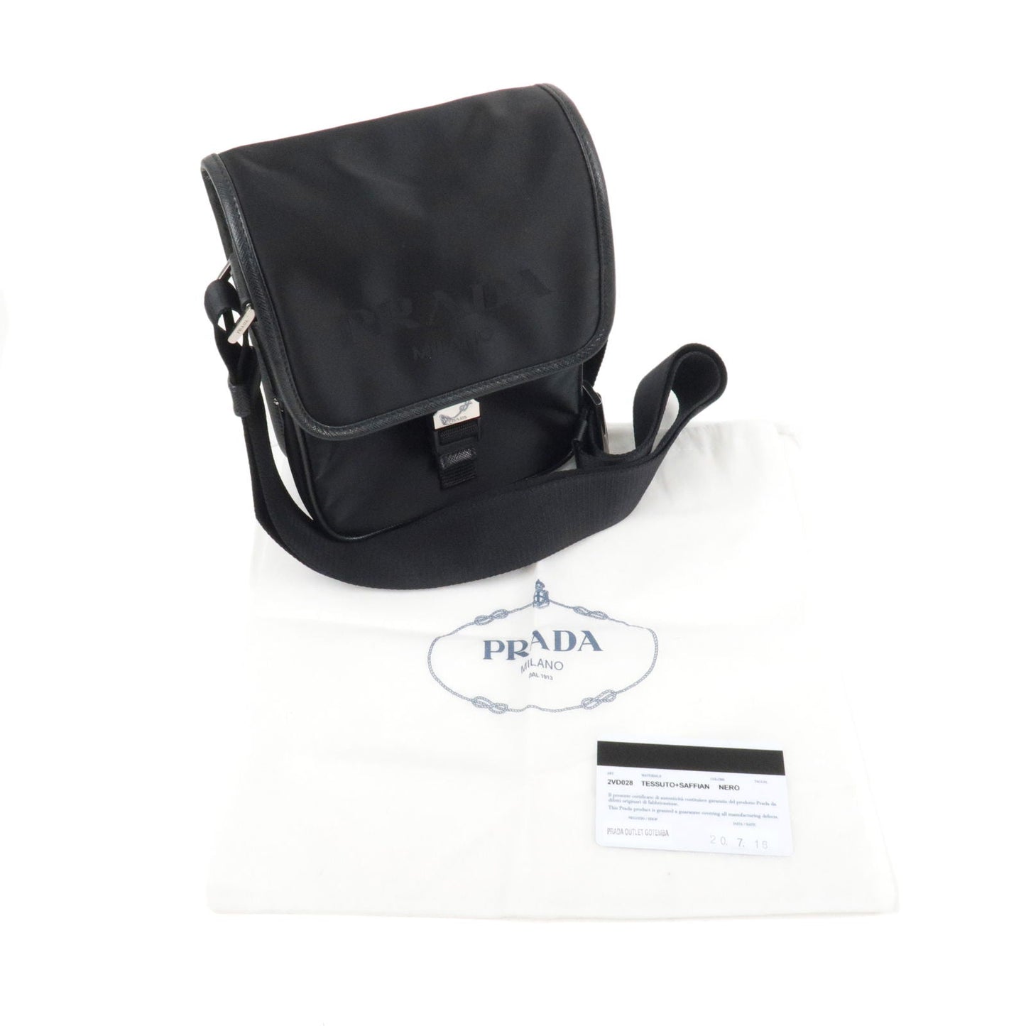 Prada Logo Nylon Leather Shoulder Bag NERO Black 2VD028