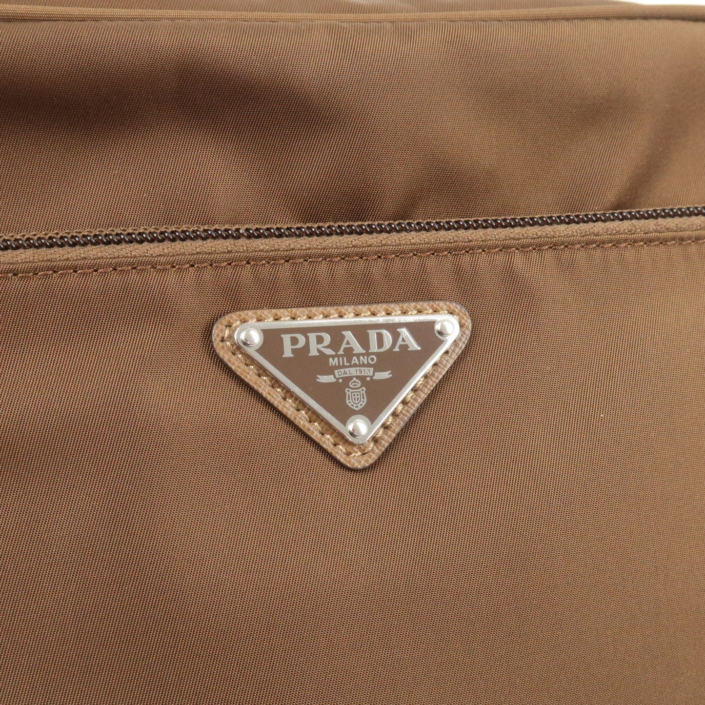 Prada Logo Nylon Leather Shoulder Bag Crossbody Bag Brown 1BC167