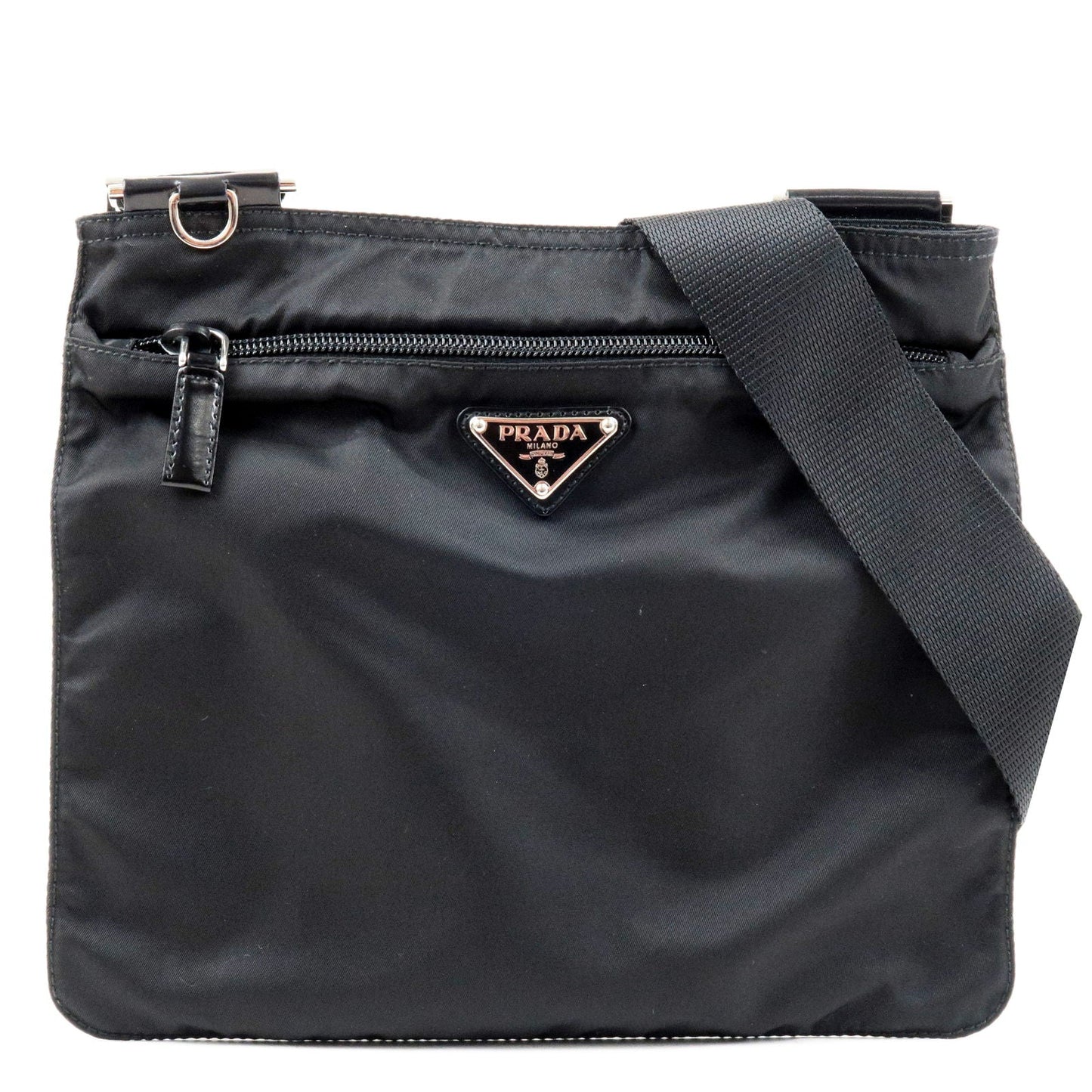 Prada Logo Nylon Leather Crossbody Shoulder Bag NERO Black BT0420