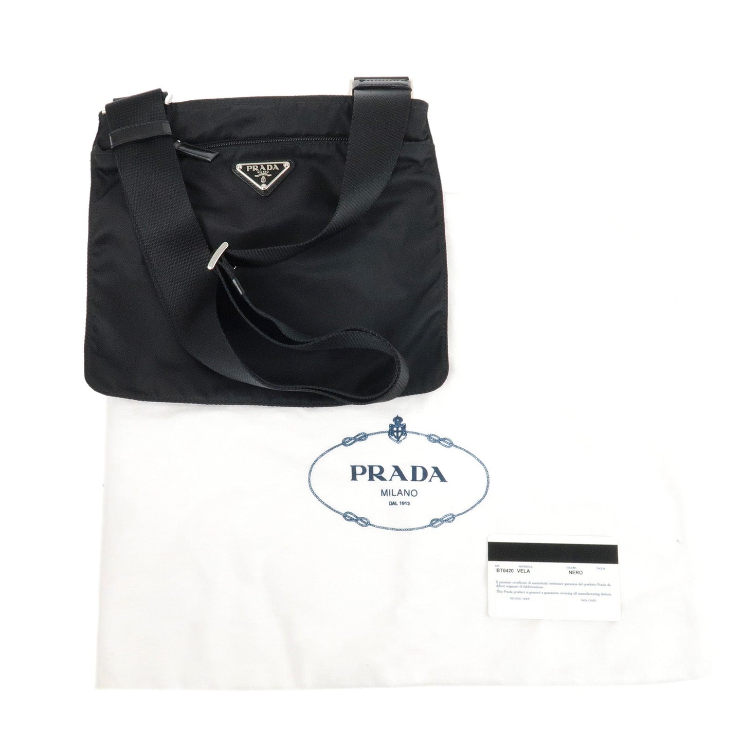 Prada Logo Nylon Leather Crossbody Shoulder Bag NERO Black BT0420