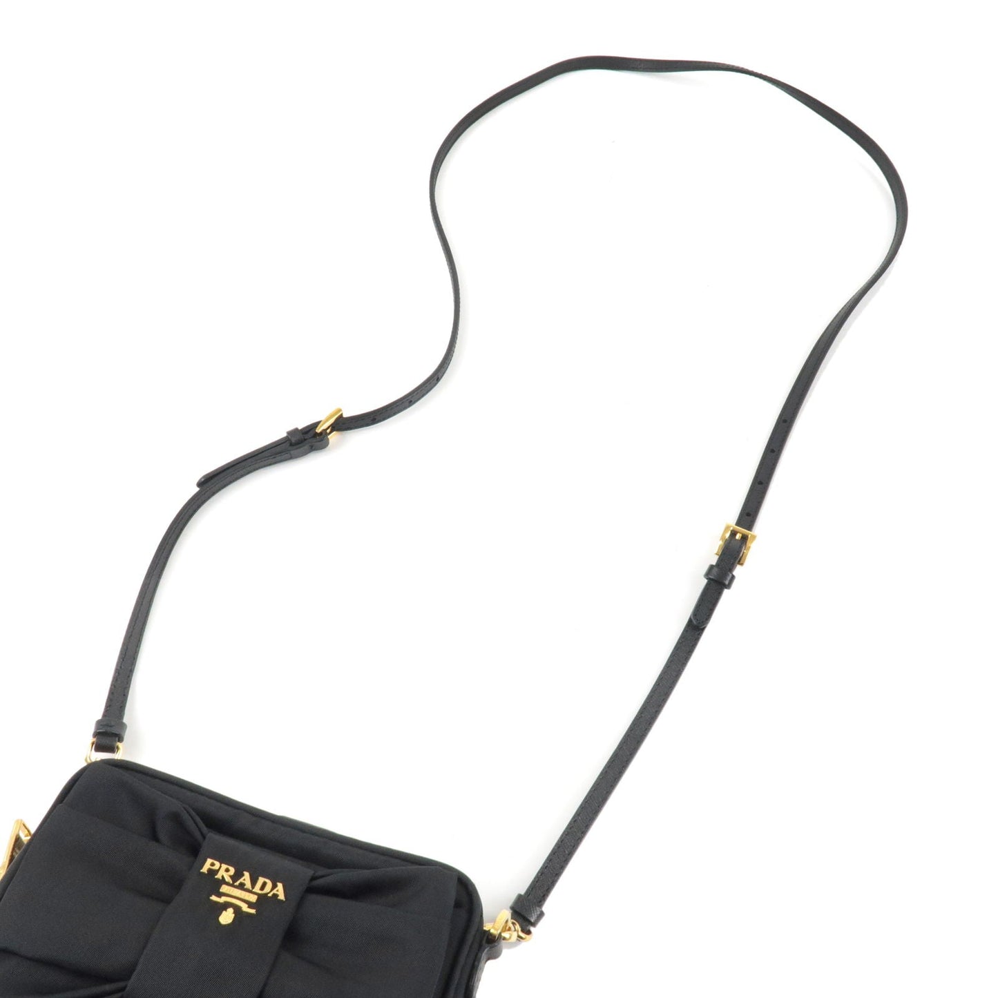 Prada Logo Nylon Leather Ribbon Shoulder Bag Black 1N1727