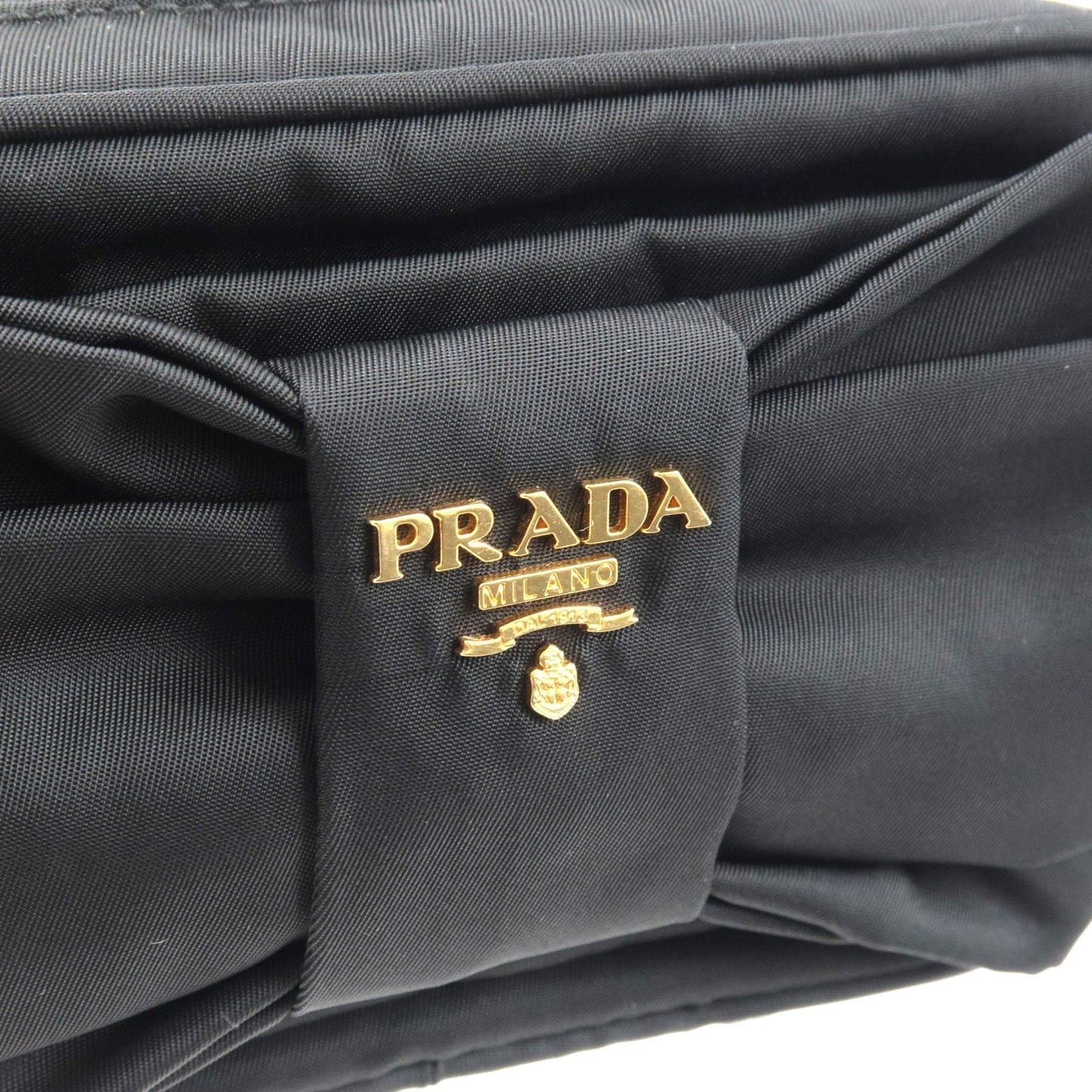 Prada Logo Nylon Leather Ribbon Shoulder Bag Black 1N1727