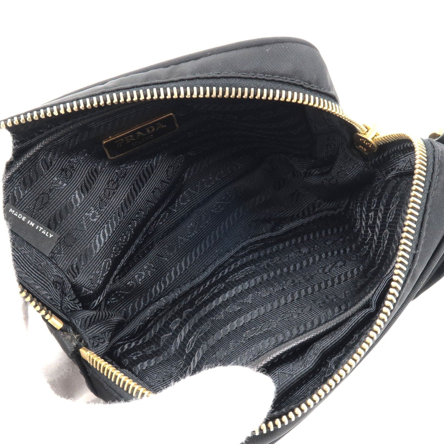 Prada Logo Nylon Leather Ribbon Shoulder Bag Black 1N1727