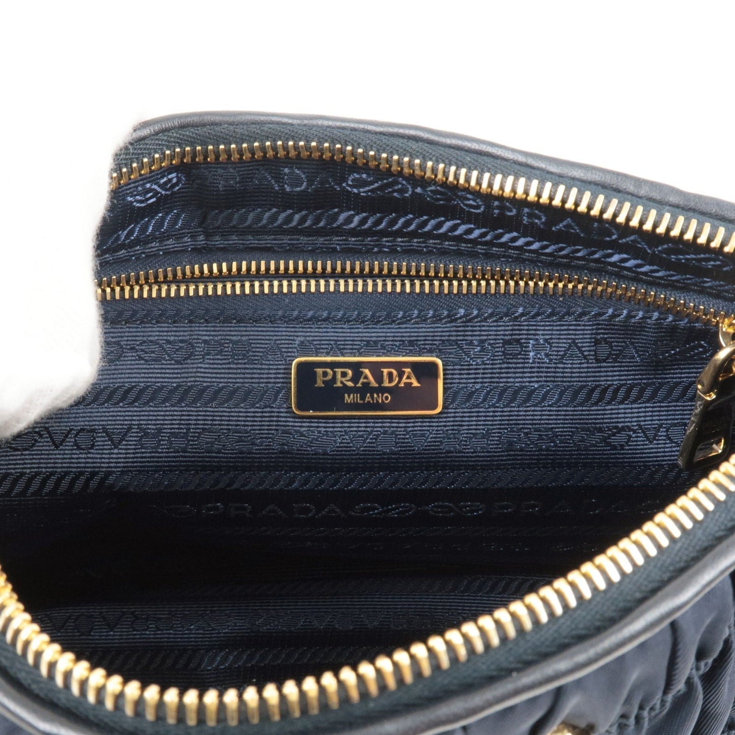 Prada Logo Nylon Leather Chain Shoulder Bag Navy 1BH152