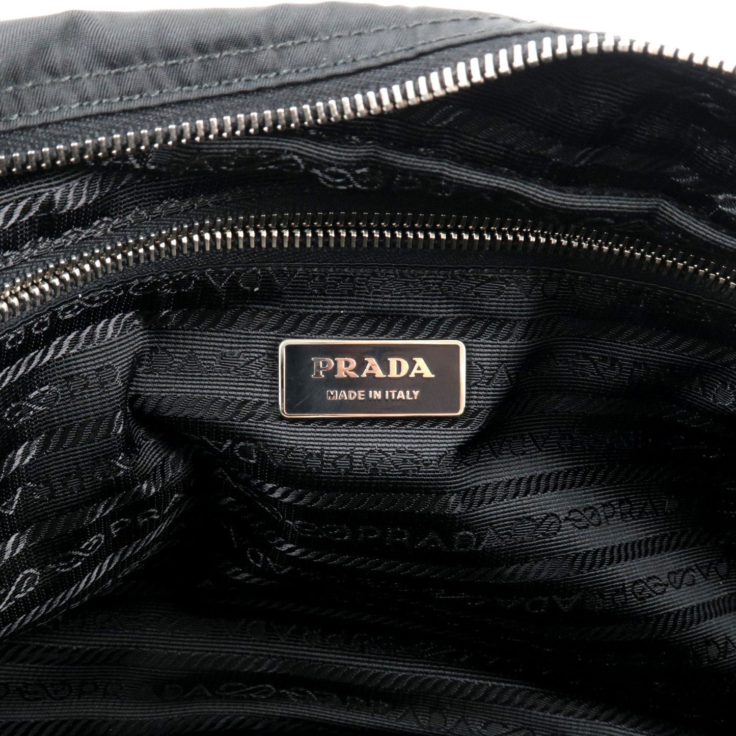 Prada Logo Nylon Leather Crossbody Shoulder Bag Black