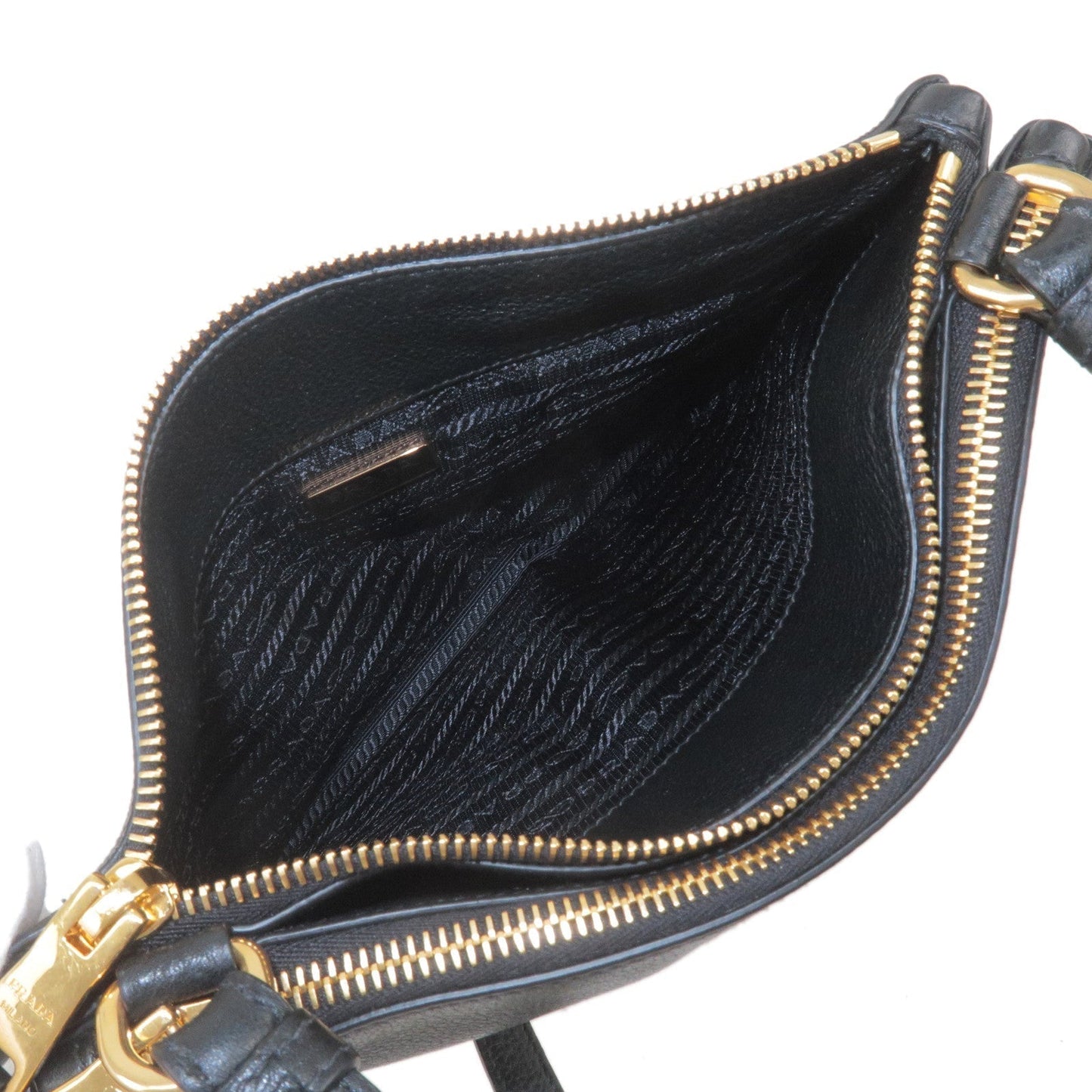 Prada Logo Leather Shoulder Bag Gold Hardware Black 1BH046