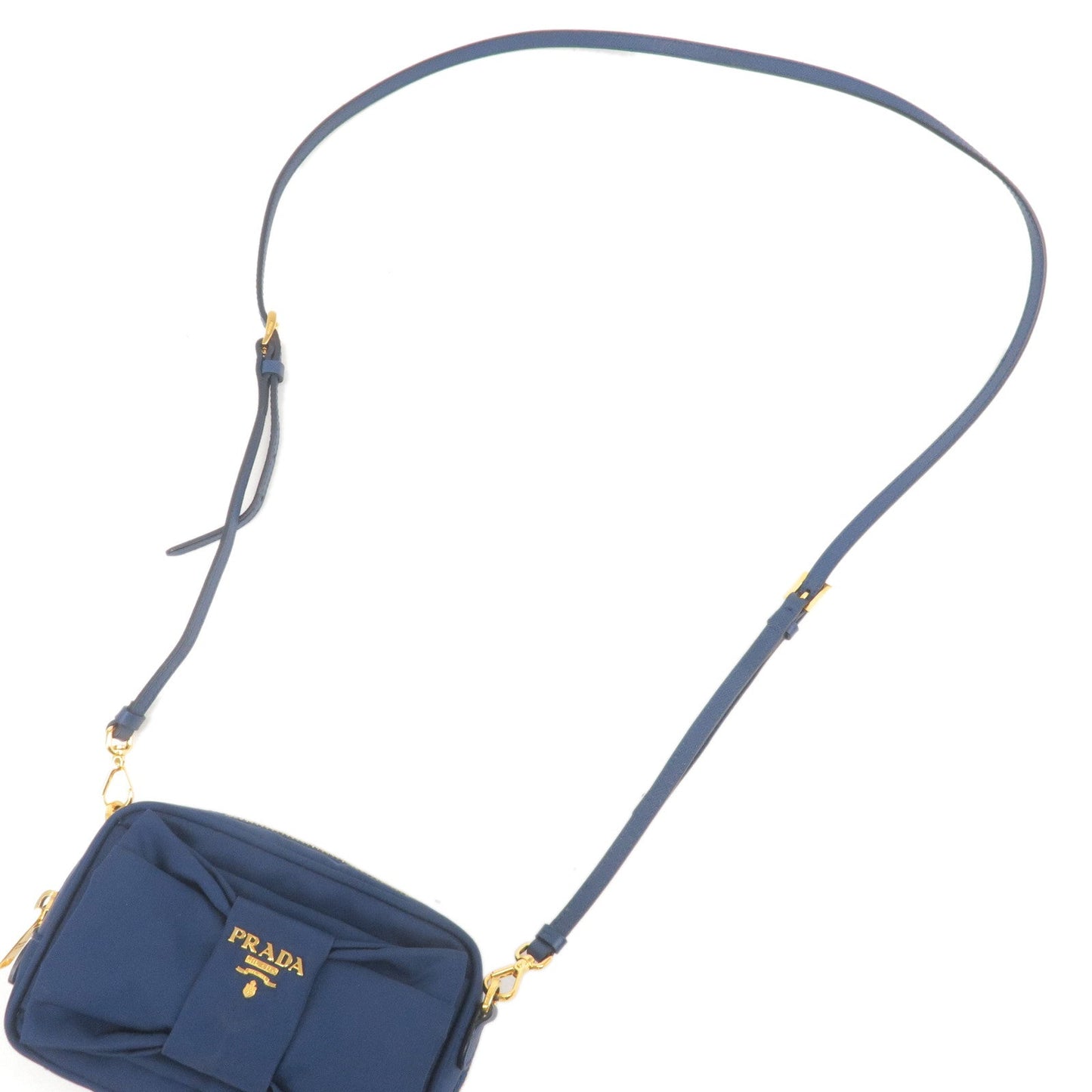 Prada Logo Nylon Leather Ribbon Shoulder Bag Navy 1NF727