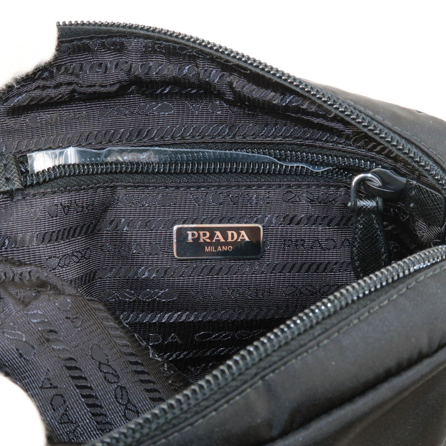 Prada Logo Nylon Leather Pouch Clutch Bag NERO Black 1NE021