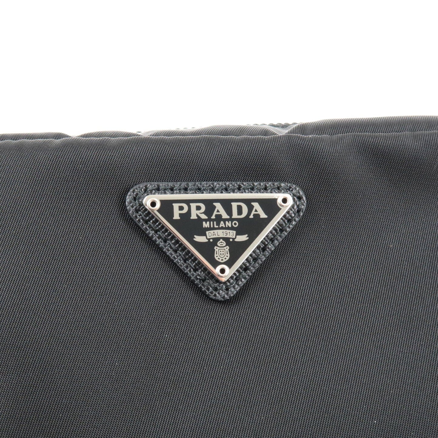 Prada Logo Nylon Leather Pouch Clutch Bag NERO Black 1NE021