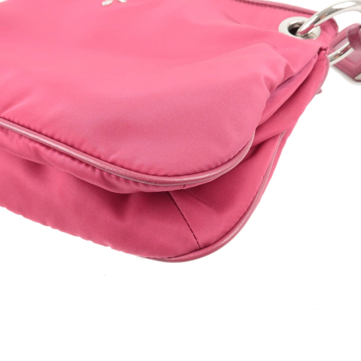 Prada Logo Nylon Leather Shoulder Bag Hand Bag Pink BR4894