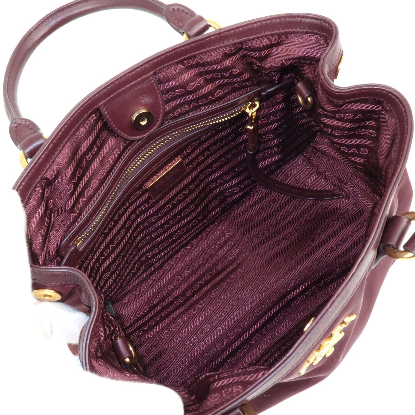 Prada Logo Nylon Leather 2Way Bag Hand Bag Granato Bordeaux 1BA172