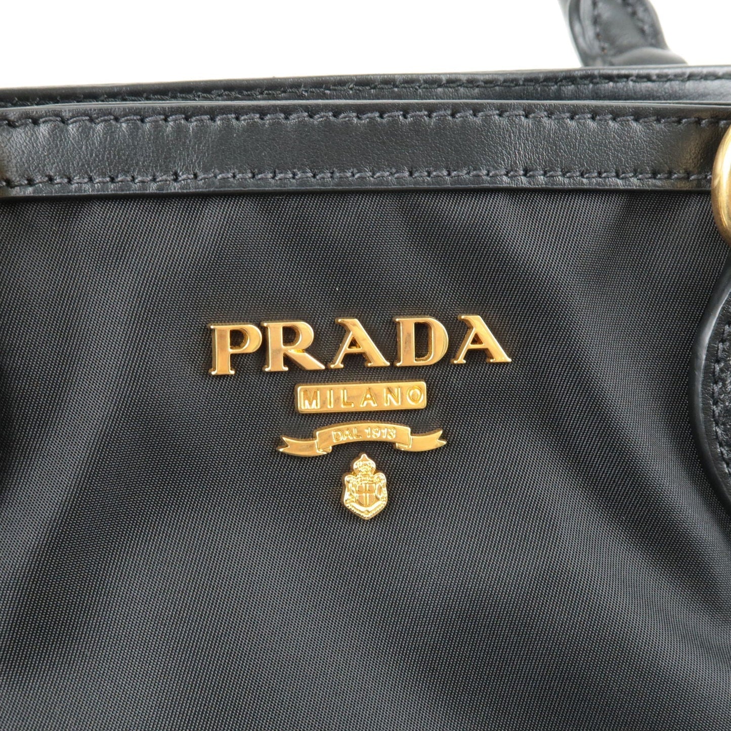 Prada Logo Nylon Leather 2Way Bag Hand Bag Black NERO 1BA172