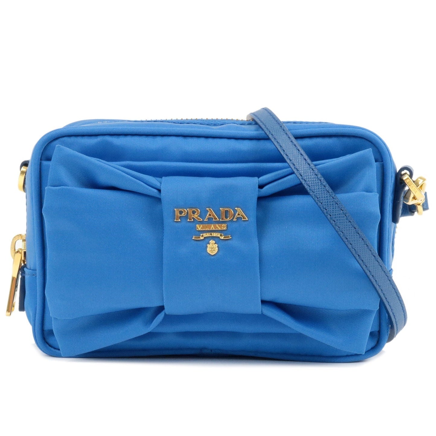 Prada Logo Nylon Leather Ribbon Shoulder Bag Blue 1N1727