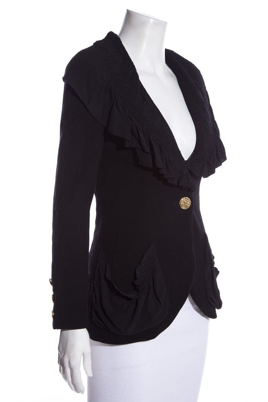 Chanel Vintage Black Ruffled Blazer SZ 34