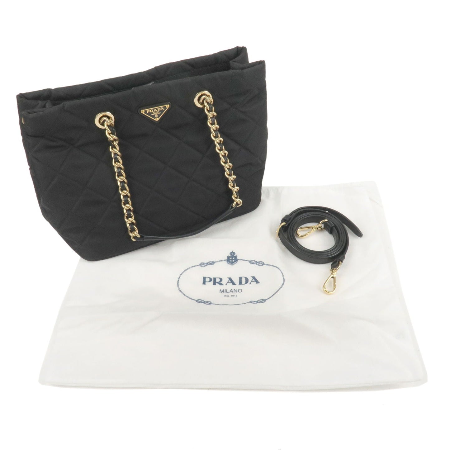 Prada Nylon Leather Quiltin 2Way Chain Shoulder Bag Black 1BG740