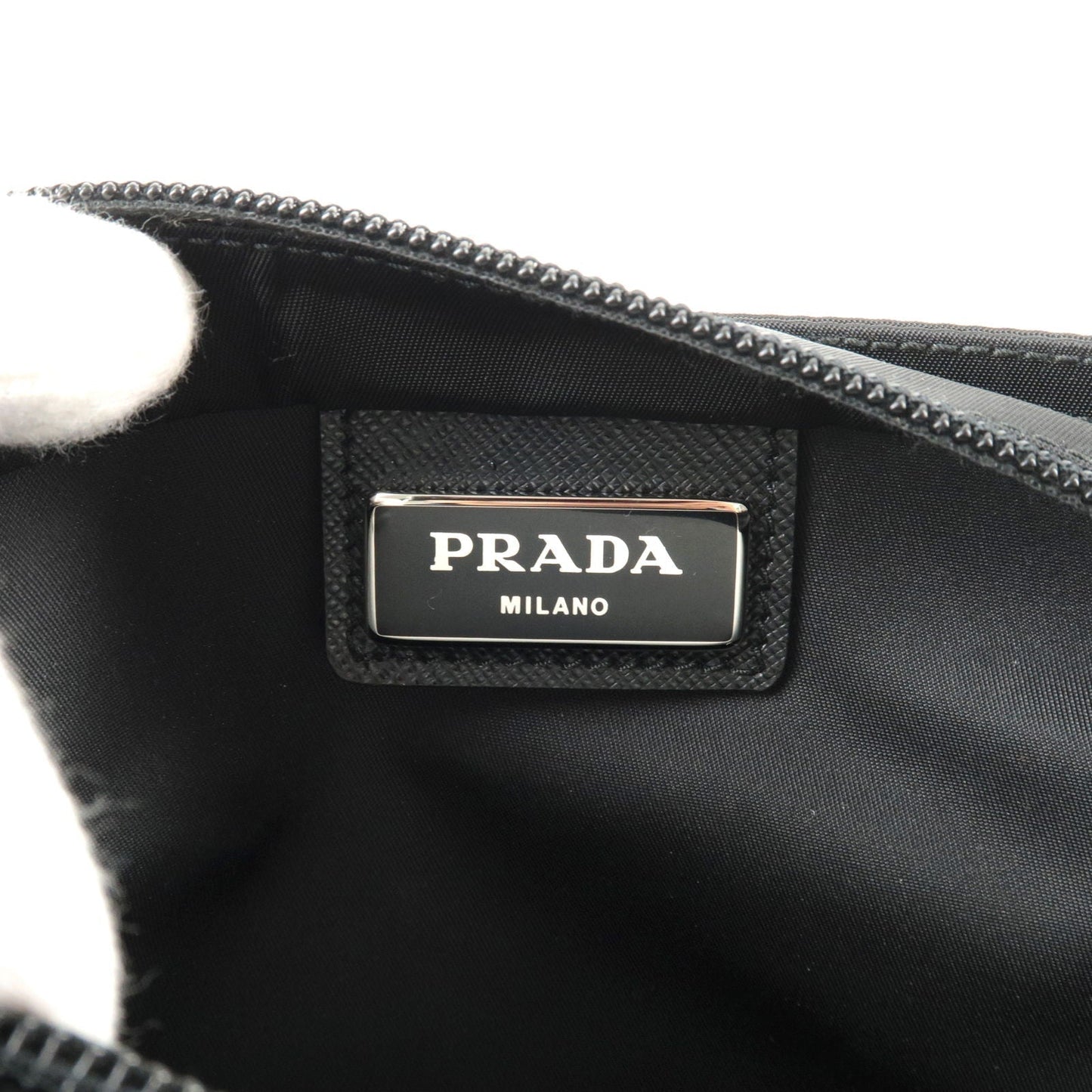 Prada Logo Nylon Leather Shoulder Bag Purse NERO Black 1BH978