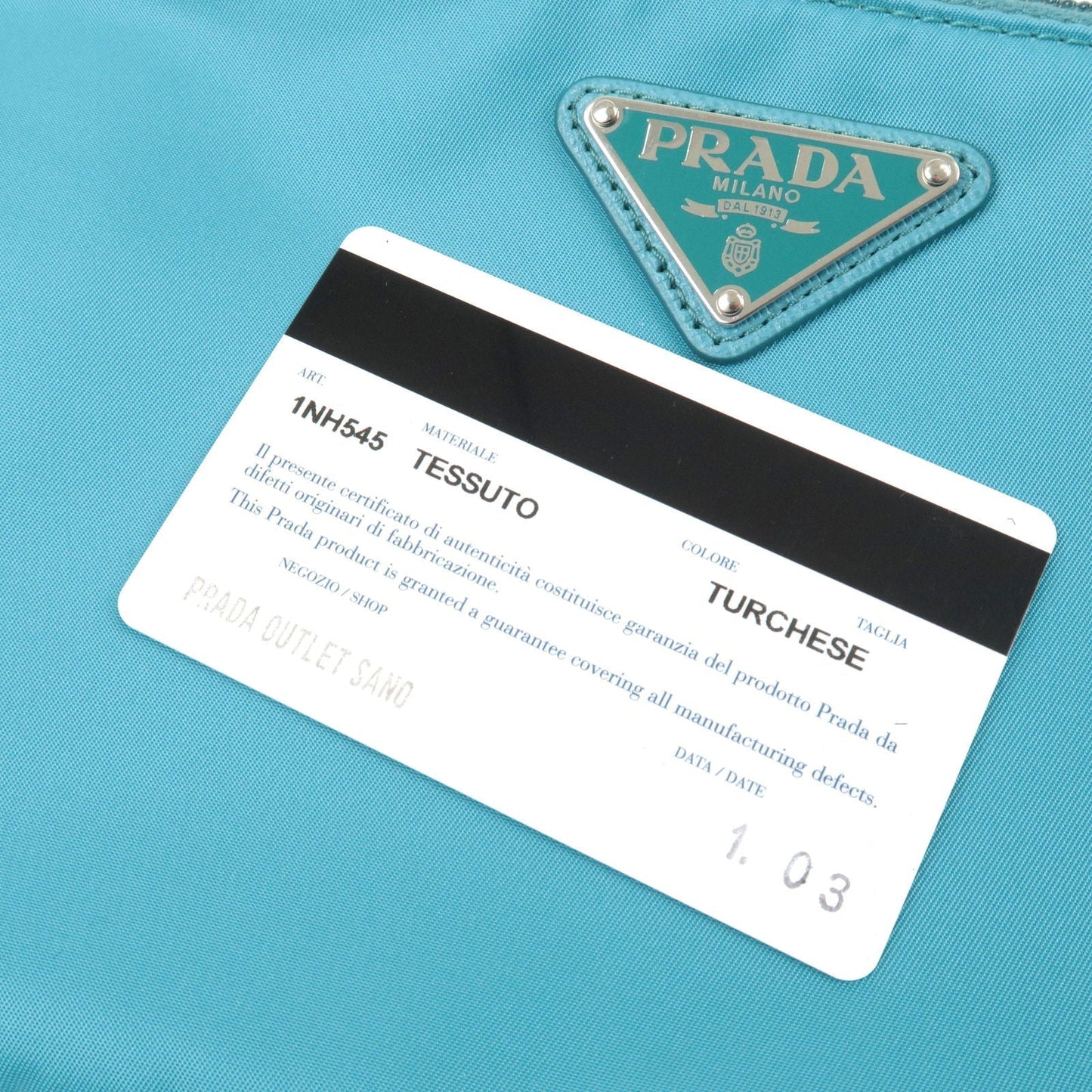 Prada Logo Nylon Leather Clutch Bag Pouch Turquoise 1NH545