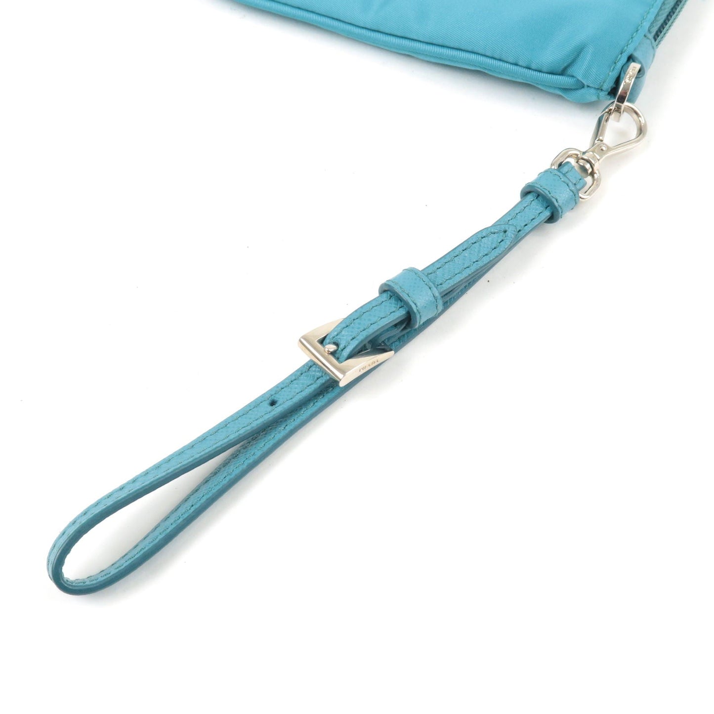 Prada Logo Nylon Leather Clutch Bag Pouch Turquoise 1NH545