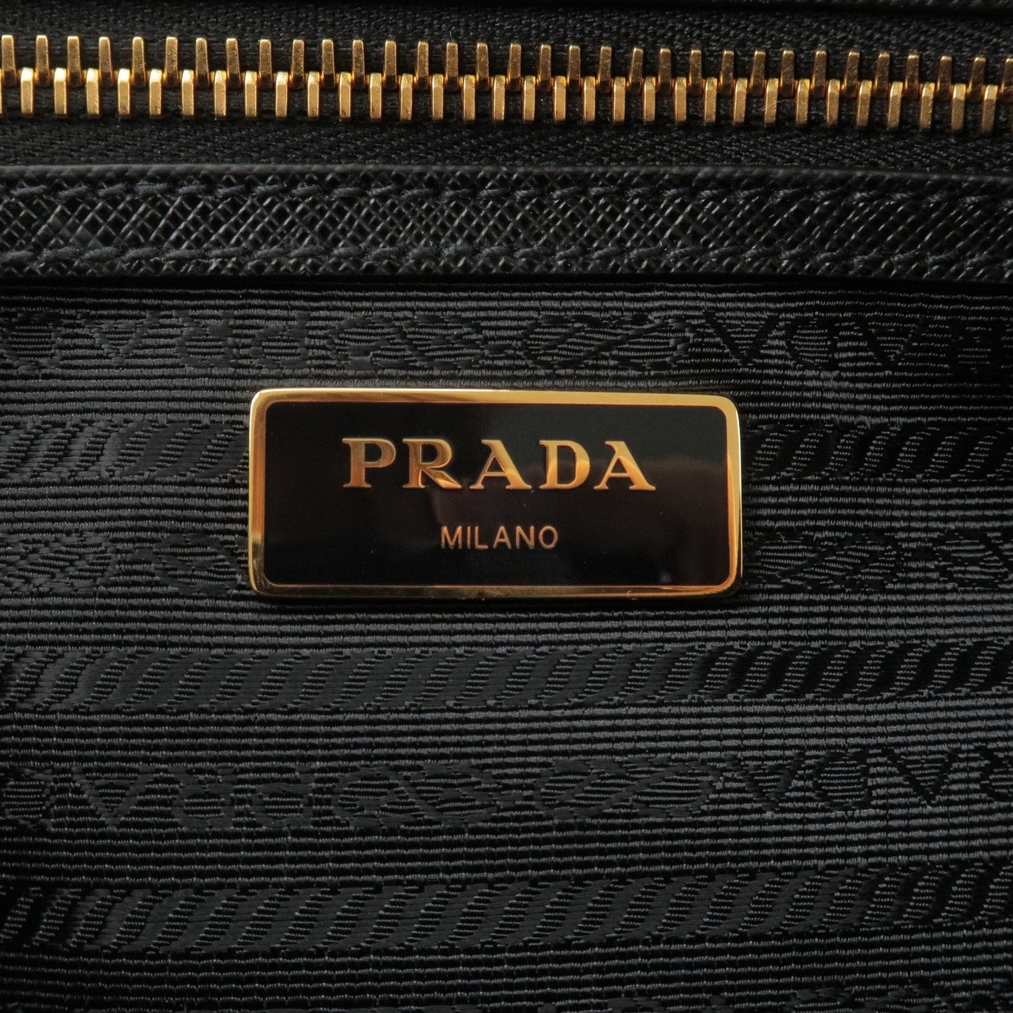 Prada Logo Nylon Leather Shoulder Bag NERO Black Gold 1BH089