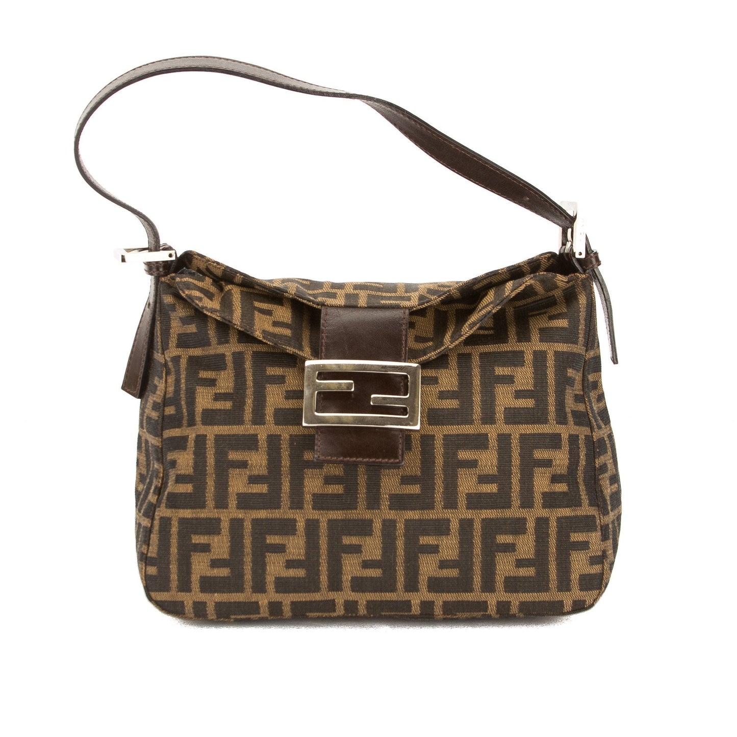 Fendi Brown Leather Zucca Canvas Tote Bag ( )