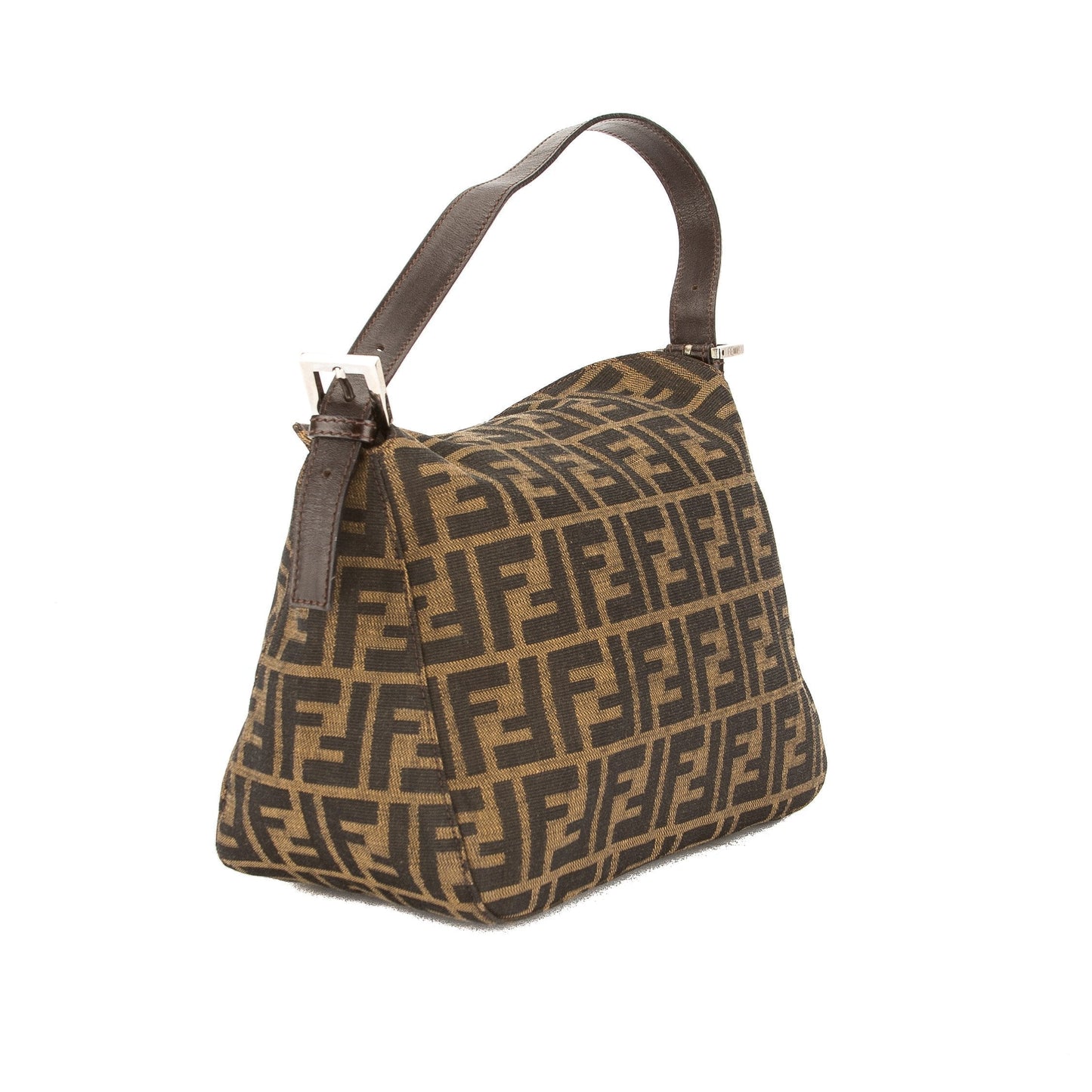 Fendi Brown Leather Zucca Canvas Tote Bag ( )