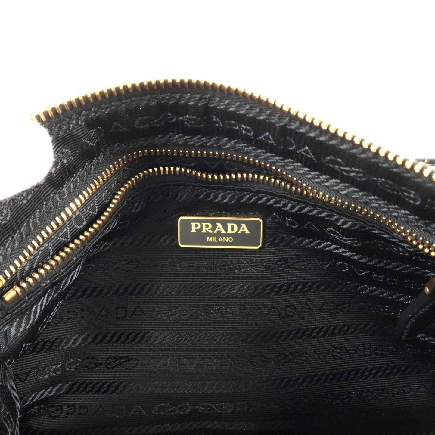 Prada Logo Nylon Leather Clutch Bag Stitch Pouch Black 1NH545