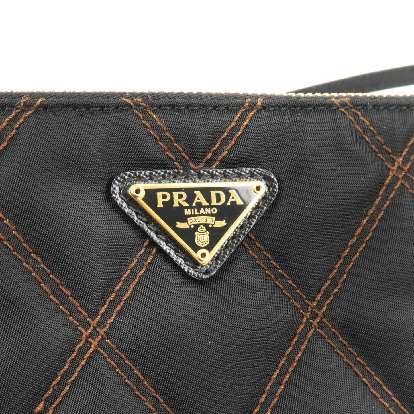 Prada Logo Nylon Leather Clutch Bag Stitch Pouch Black 1NH545