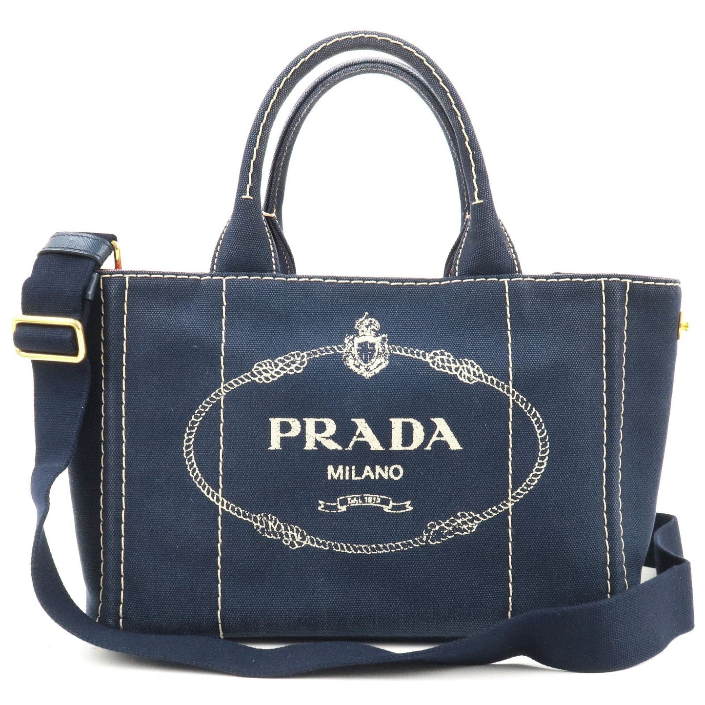 Prada Canapa Mini Canvas 2Way Tote Bag BALTICO Navy 1BG439