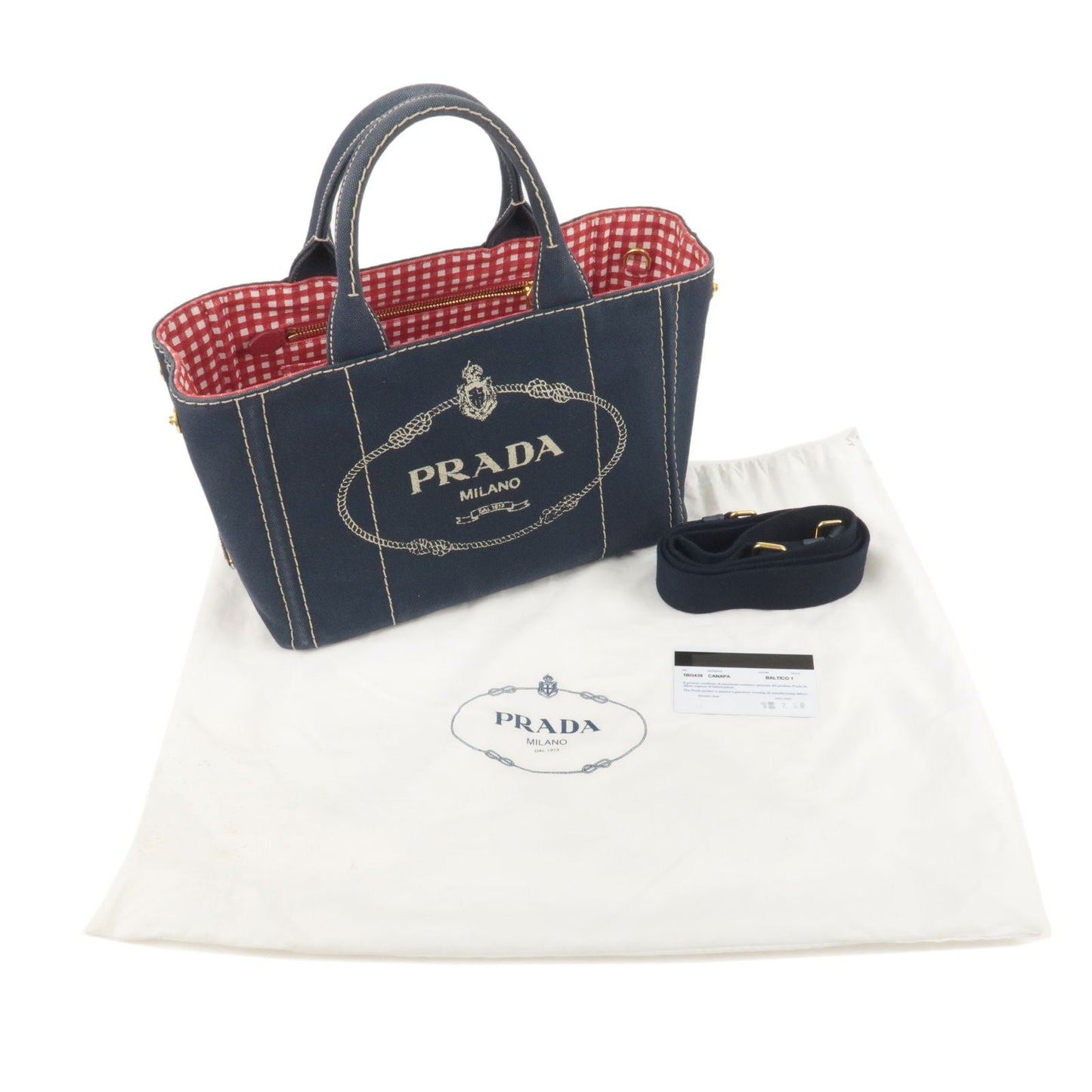 Prada Canapa Mini Canvas 2Way Tote Bag BALTICO Navy 1BG439