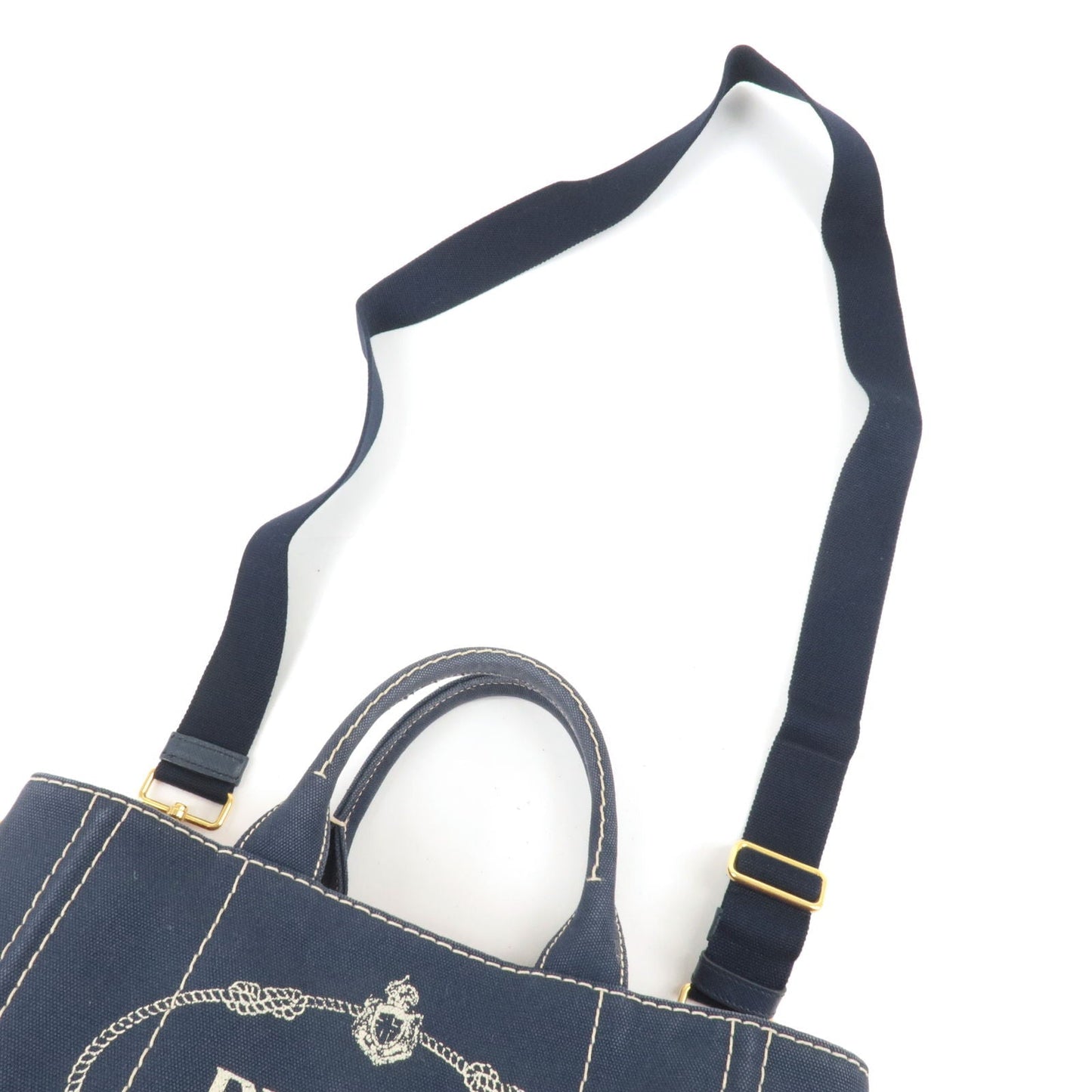 Prada Canapa Mini Canvas 2Way Tote Bag BALTICO Navy 1BG439