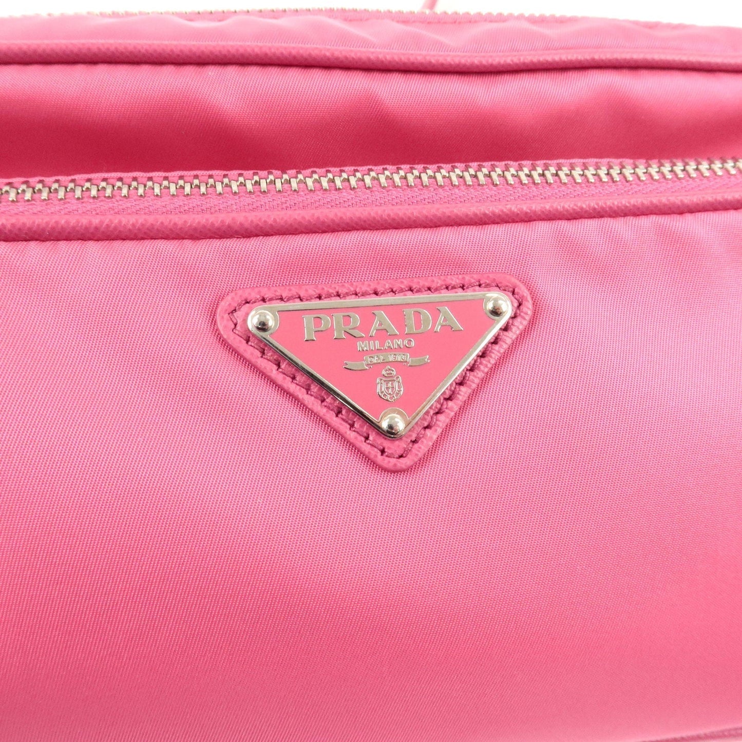 Prada Logo Nylon Leather Crossbody Shoulder Bag FUXIA Pink BT1010