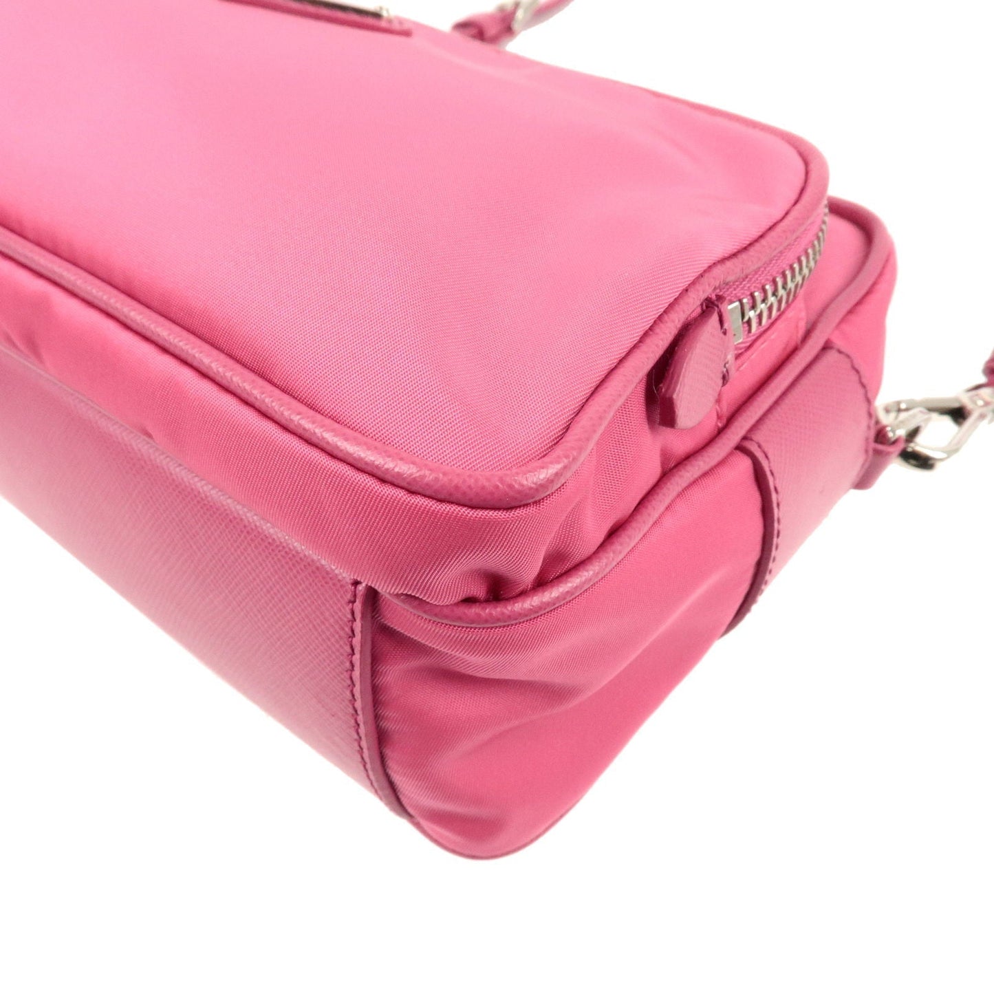 Prada Logo Nylon Leather Crossbody Shoulder Bag FUXIA Pink BT1010