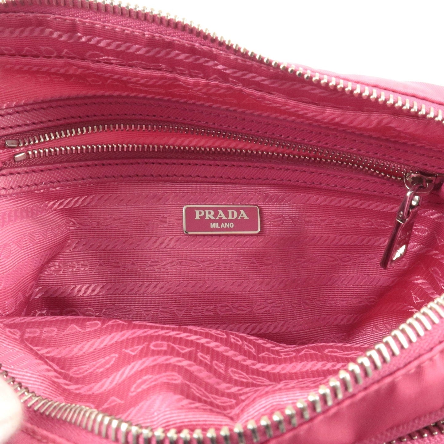 Prada Logo Nylon Leather Crossbody Shoulder Bag FUXIA Pink BT1010