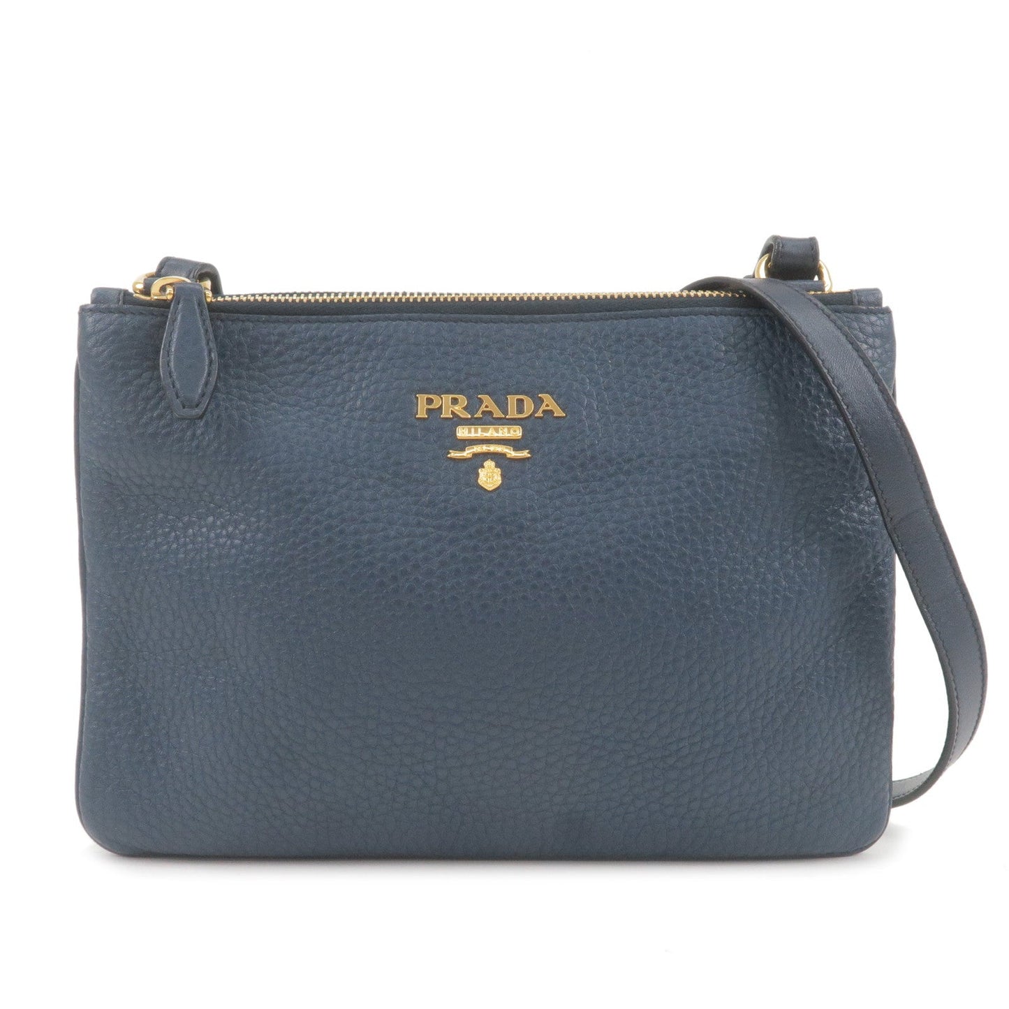 Prada Logo Leather Crossbody Shoulder Bag Purse Navy