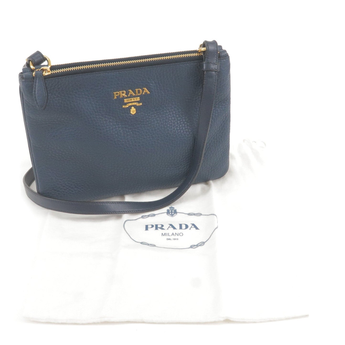 Prada Logo Leather Crossbody Shoulder Bag Purse Navy