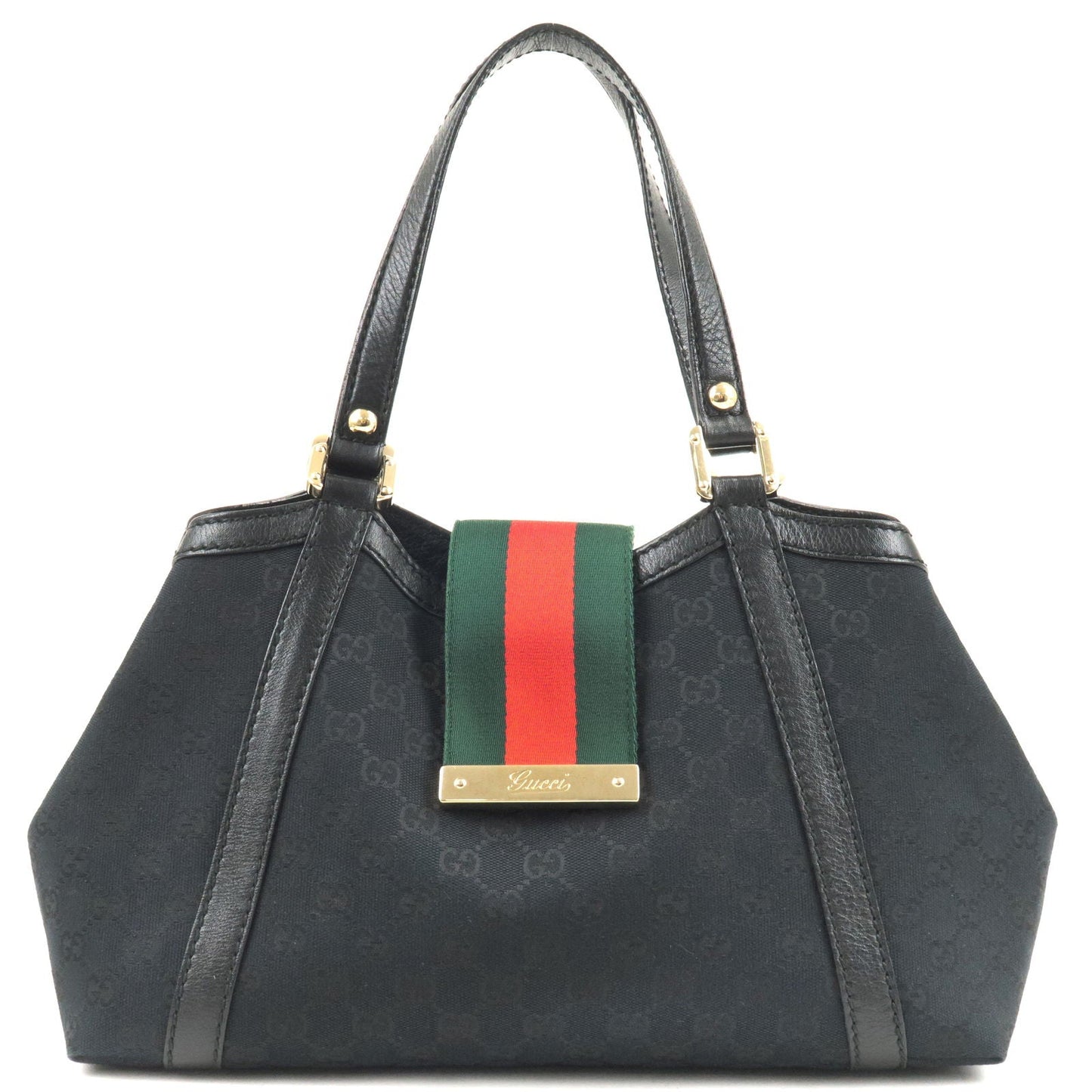 GUCCI Sherry GG Canvas Leather Tote Bag NERO Black 233610