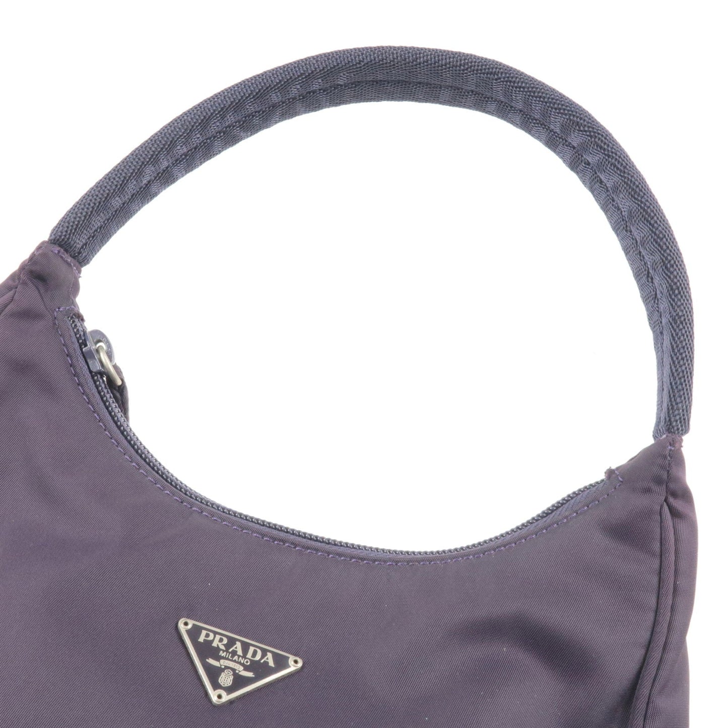 Prada Logo Nylon Hand Bag Pouch Purse Purple MV519