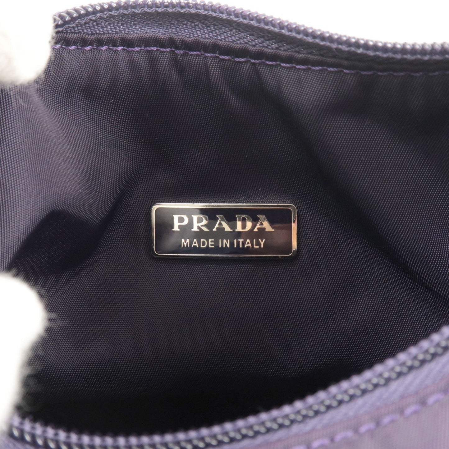 Prada Logo Nylon Hand Bag Pouch Purse Purple MV519