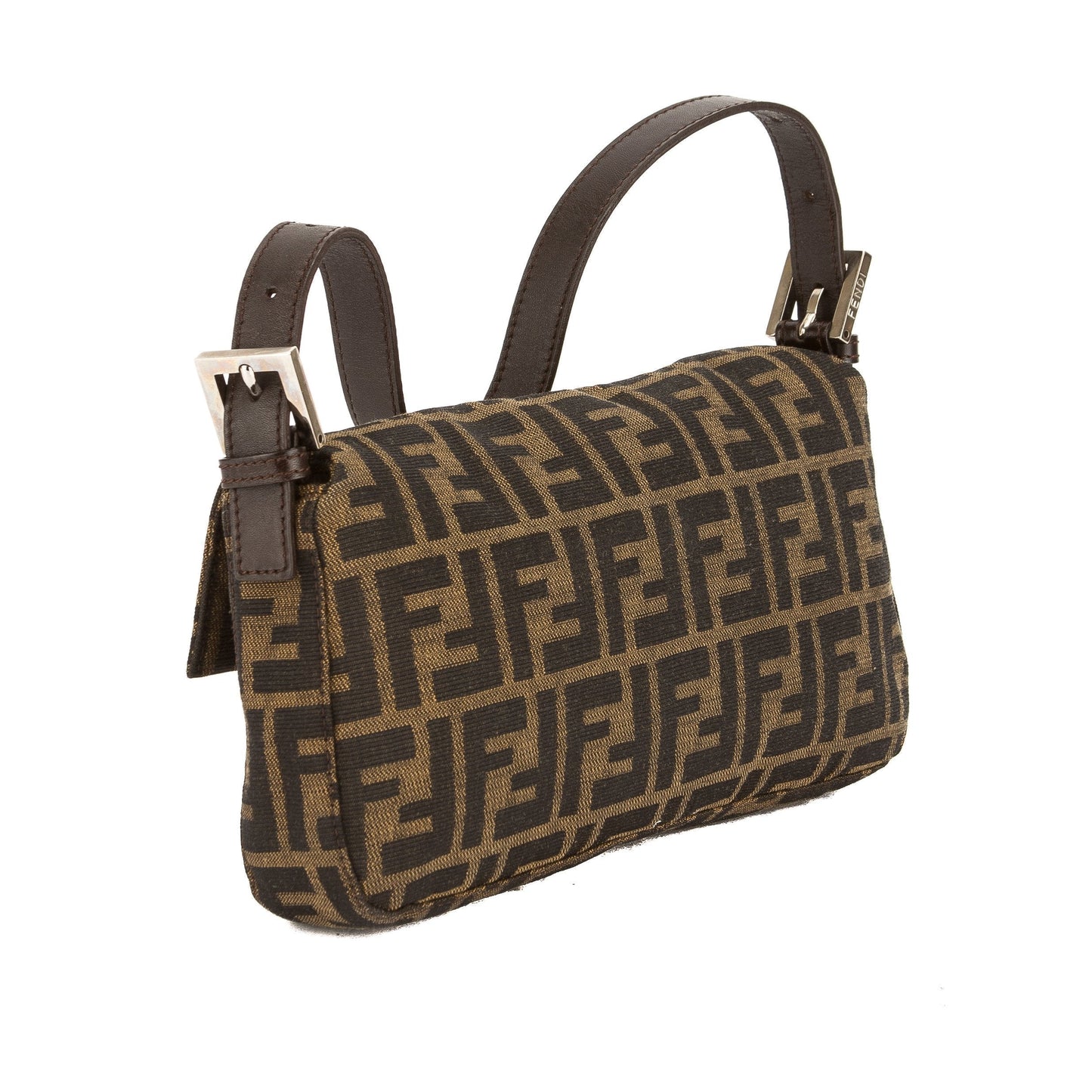 Fendi Brown Leather Zucca Canvas Tote Bag ( )