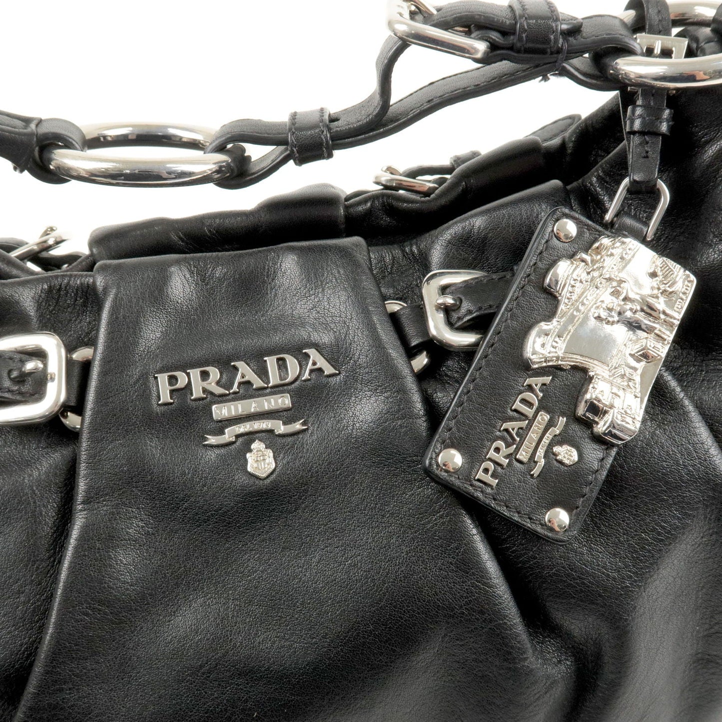 Prada Nylon Leather Shoulder Bag Purse NERO Black BR3795