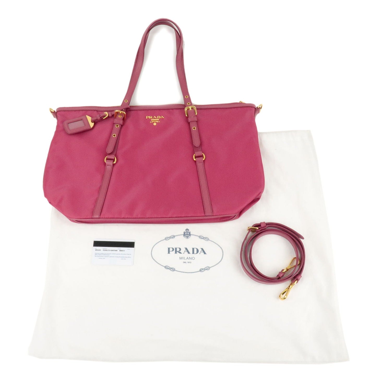 Prada Logo Nylon Leather 2Way Bag Tote Bag Pink BR4253