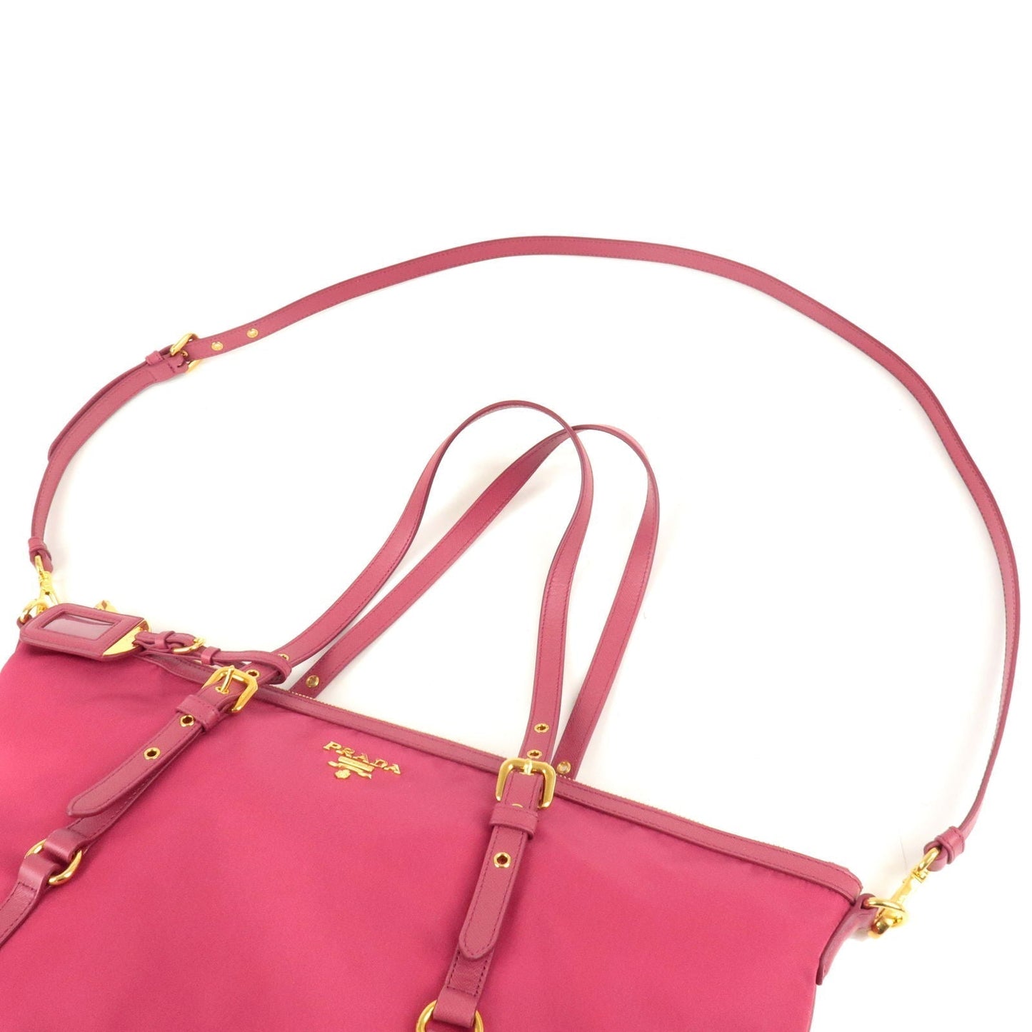 Prada Logo Nylon Leather 2Way Bag Tote Bag Pink BR4253