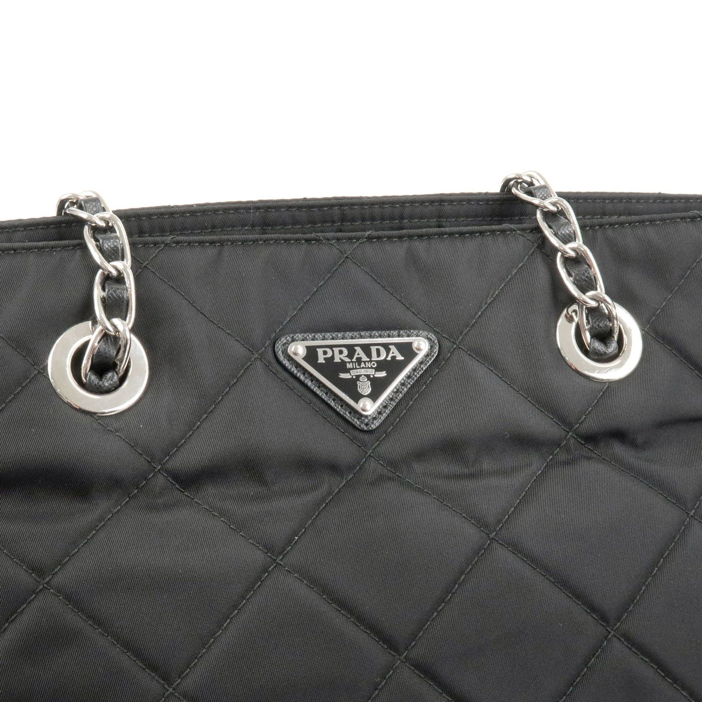 Prada Nylon Leather Quilting Chain Tote Bag NERO Black 1BG017