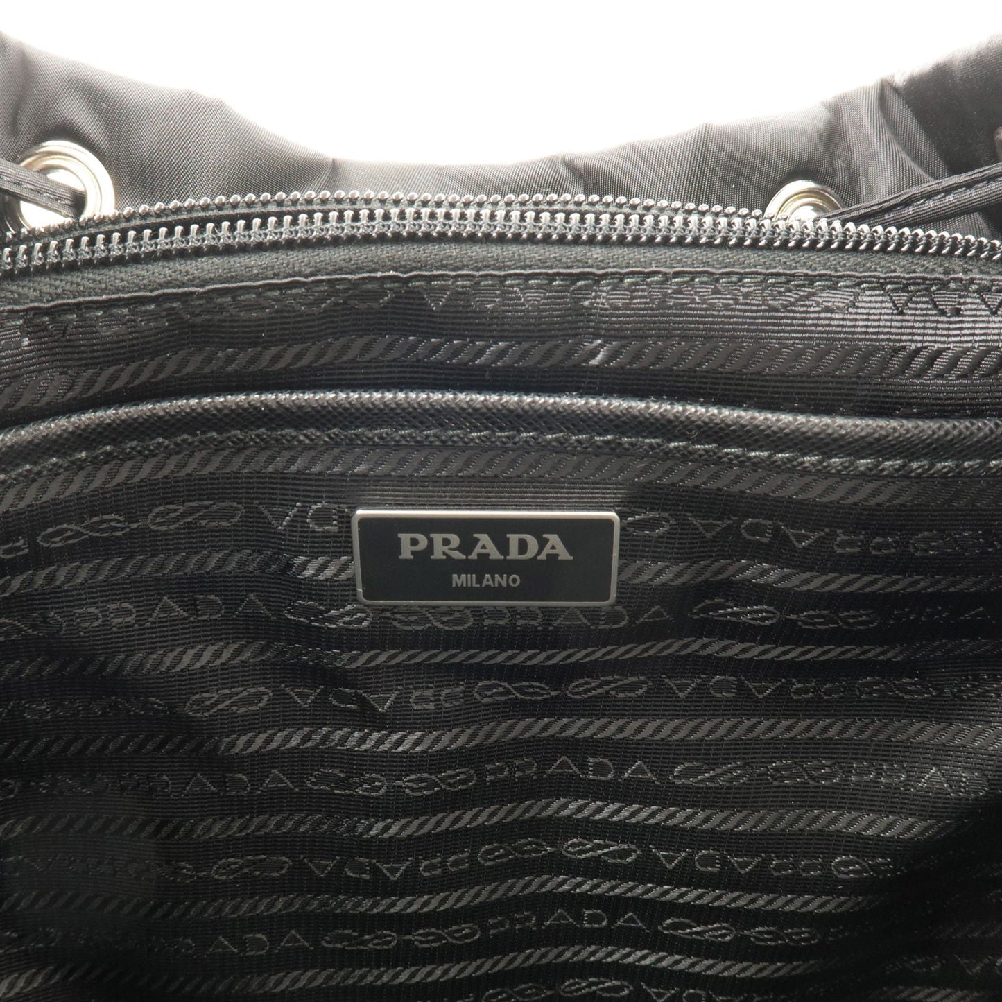 Prada Logo Nylon Leather Ruck Sack Back Pack Bag Black 1BZ811