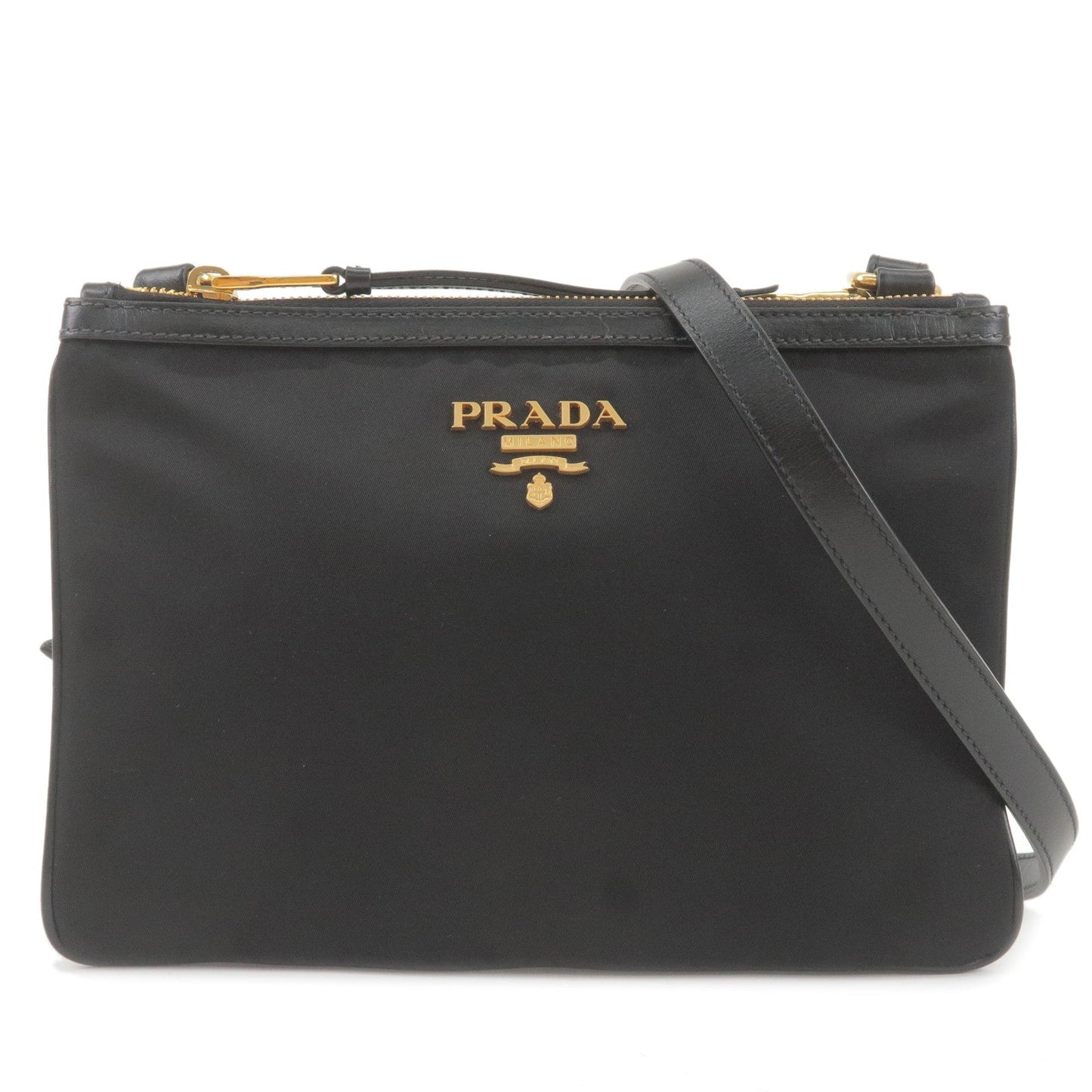 Prada Logo Nylon Leather Shoulder Bag NERO Black 1BH046