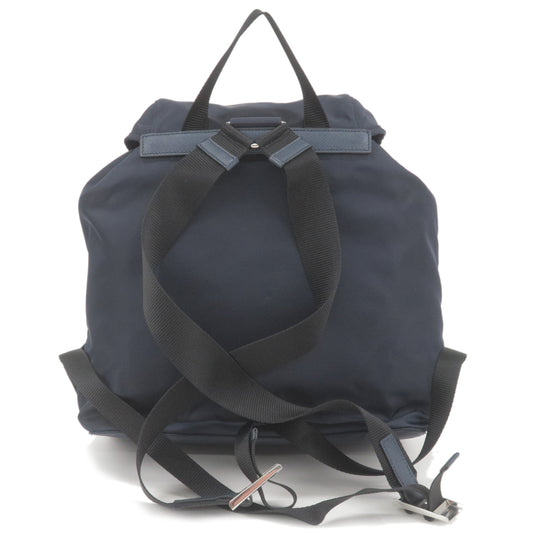 Prada Logo Nylon Leather Ruck Sack Back Pack Bag Navy 1BZ070